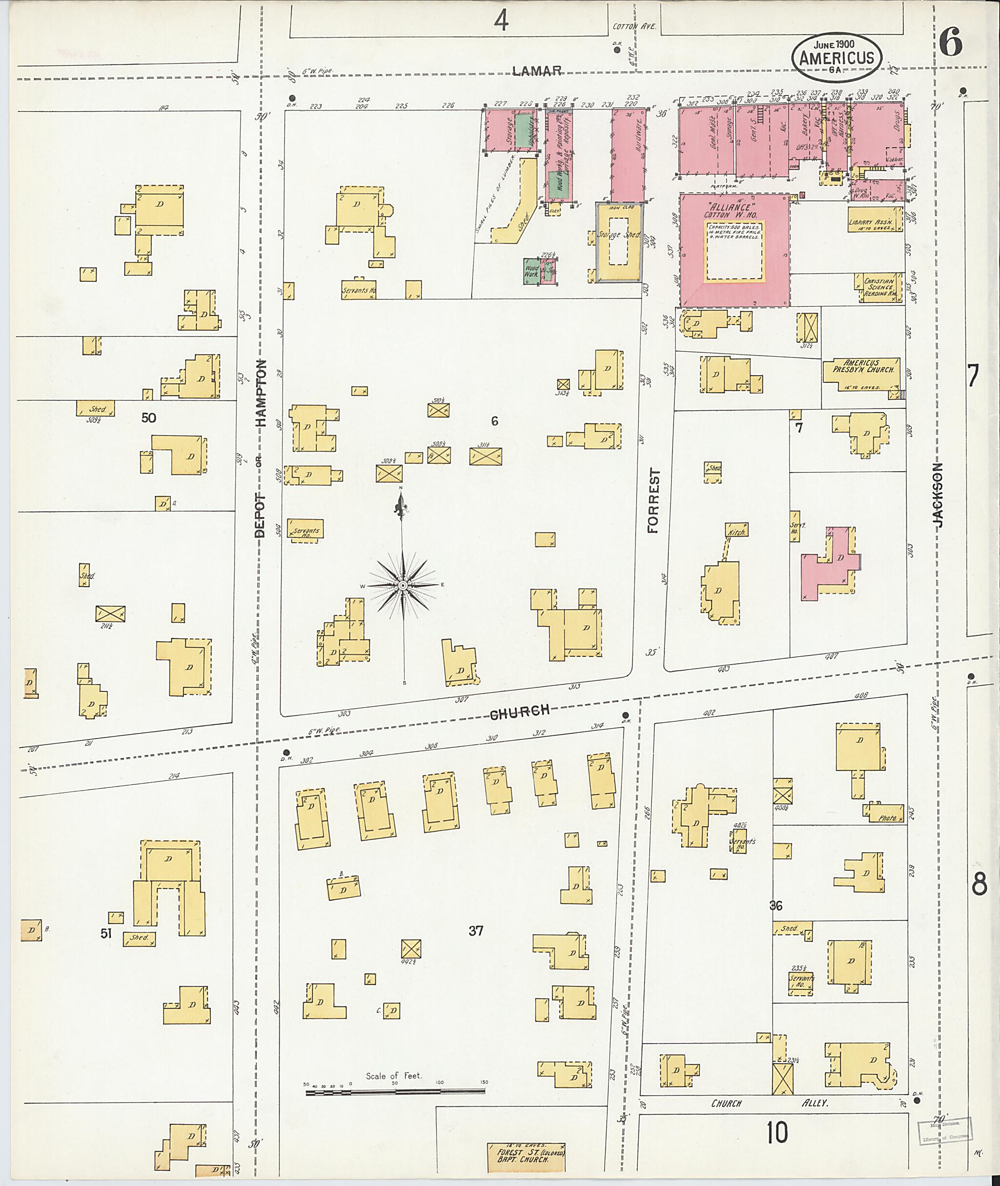 This old map of Americus, Sumter County, Georgia was created by Sanborn Map Company in 1900