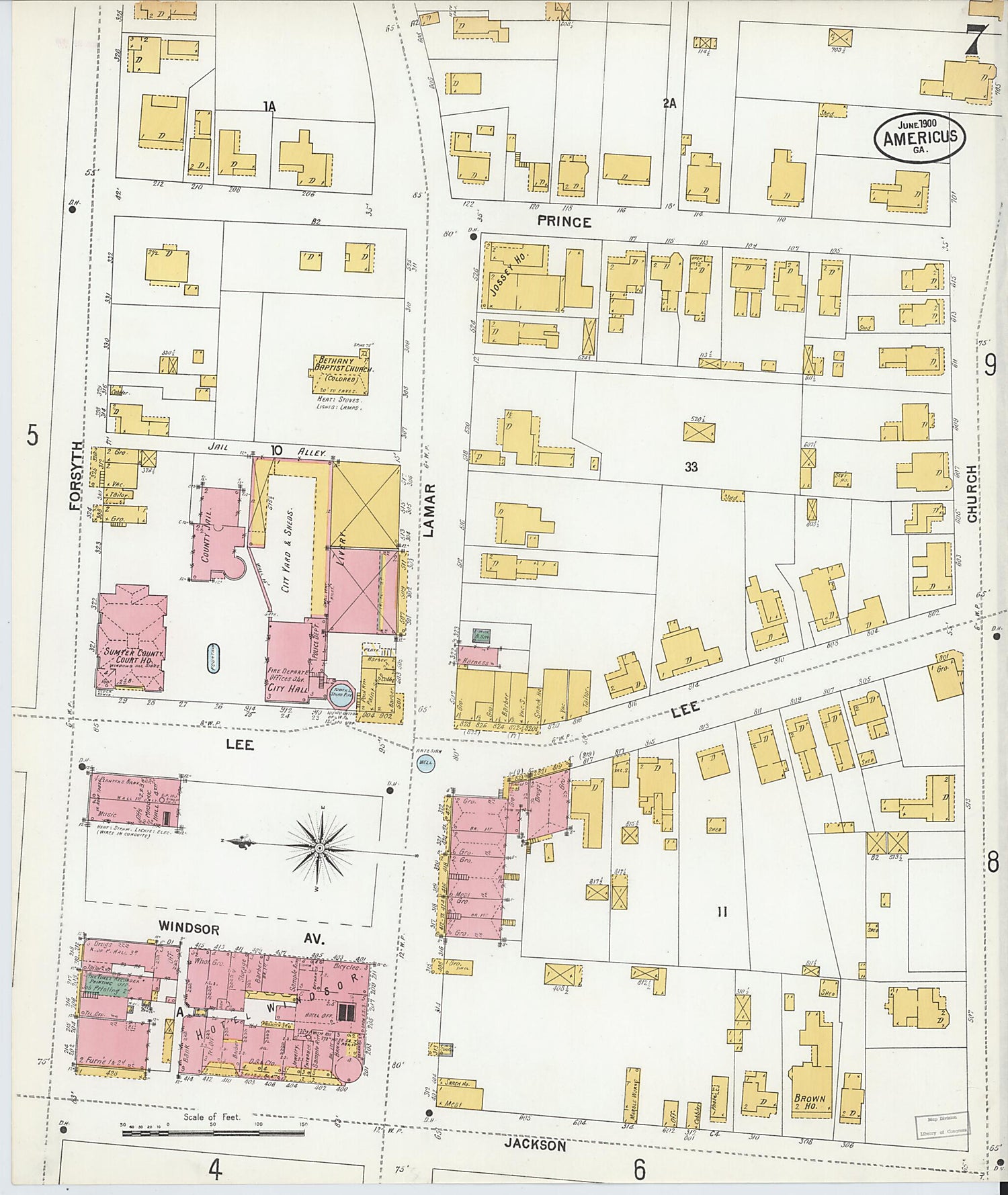 This old map of Americus, Sumter County, Georgia was created by Sanborn Map Company in 1900