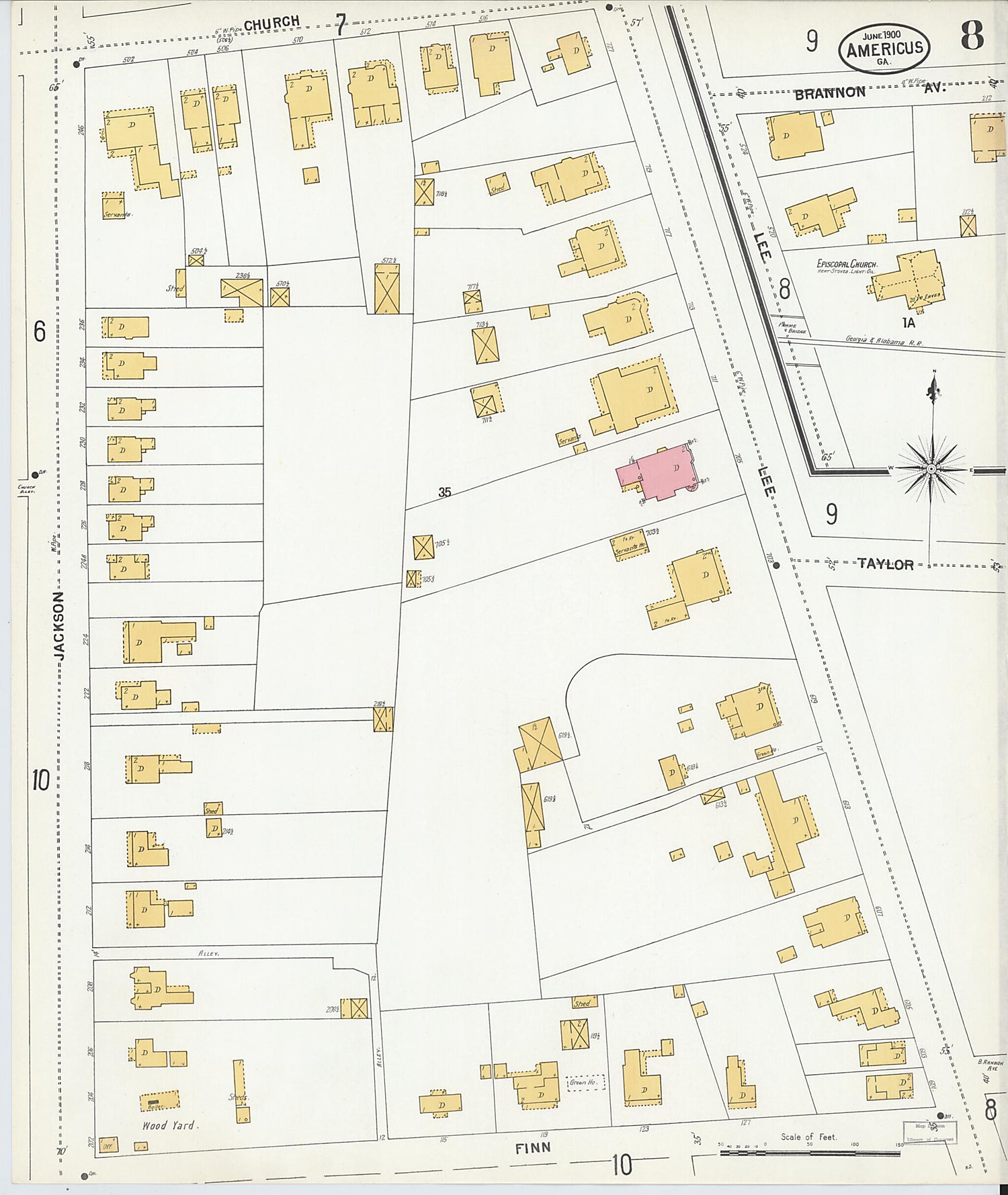 This old map of Americus, Sumter County, Georgia was created by Sanborn Map Company in 1900