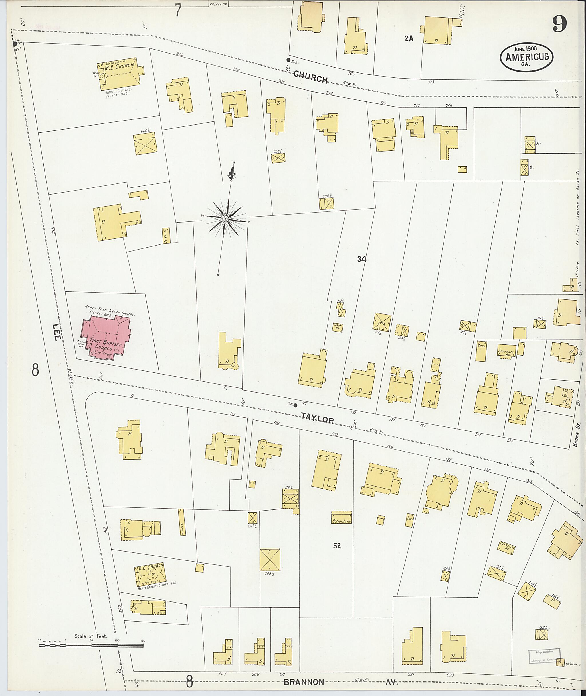 This old map of Americus, Sumter County, Georgia was created by Sanborn Map Company in 1900