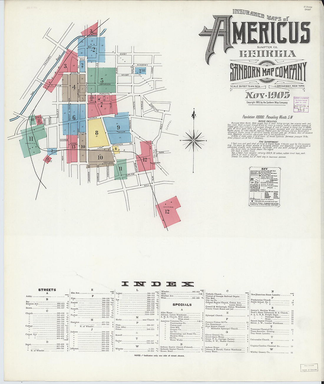 This old map of Americus, Sumter County, Georgia was created by Sanborn Map Company in 1905