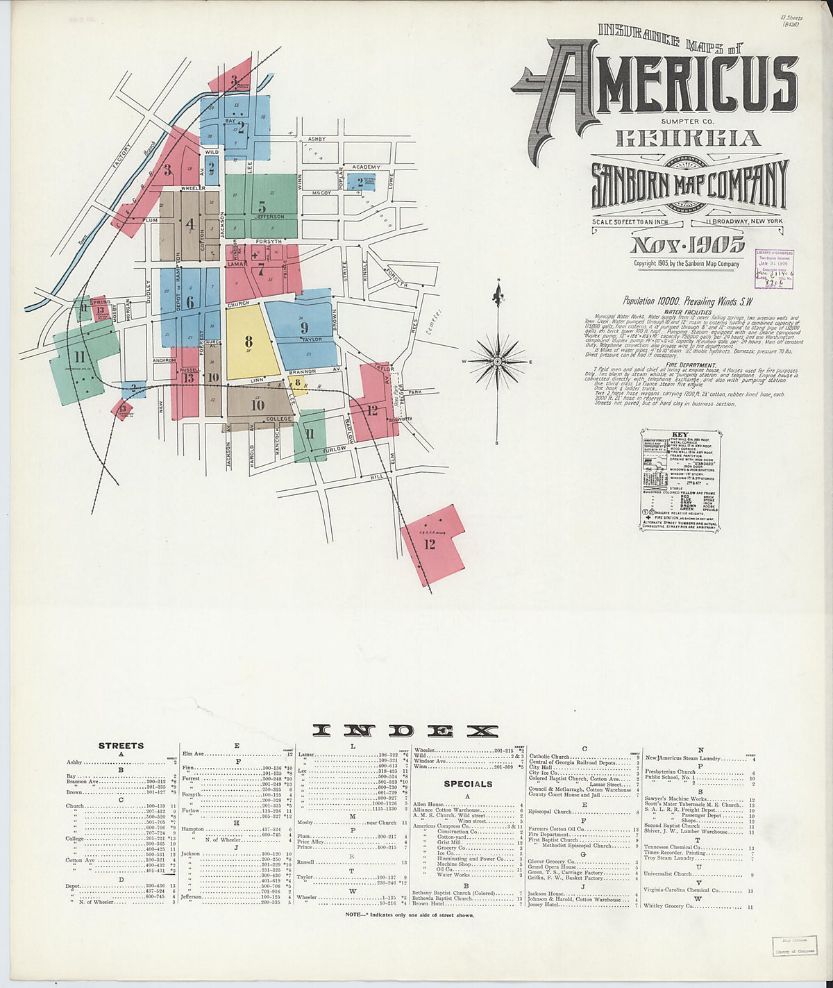 Americus, Sumter County, Georgia 1905 (Sheet 1 of 13) by Relic Map Company
