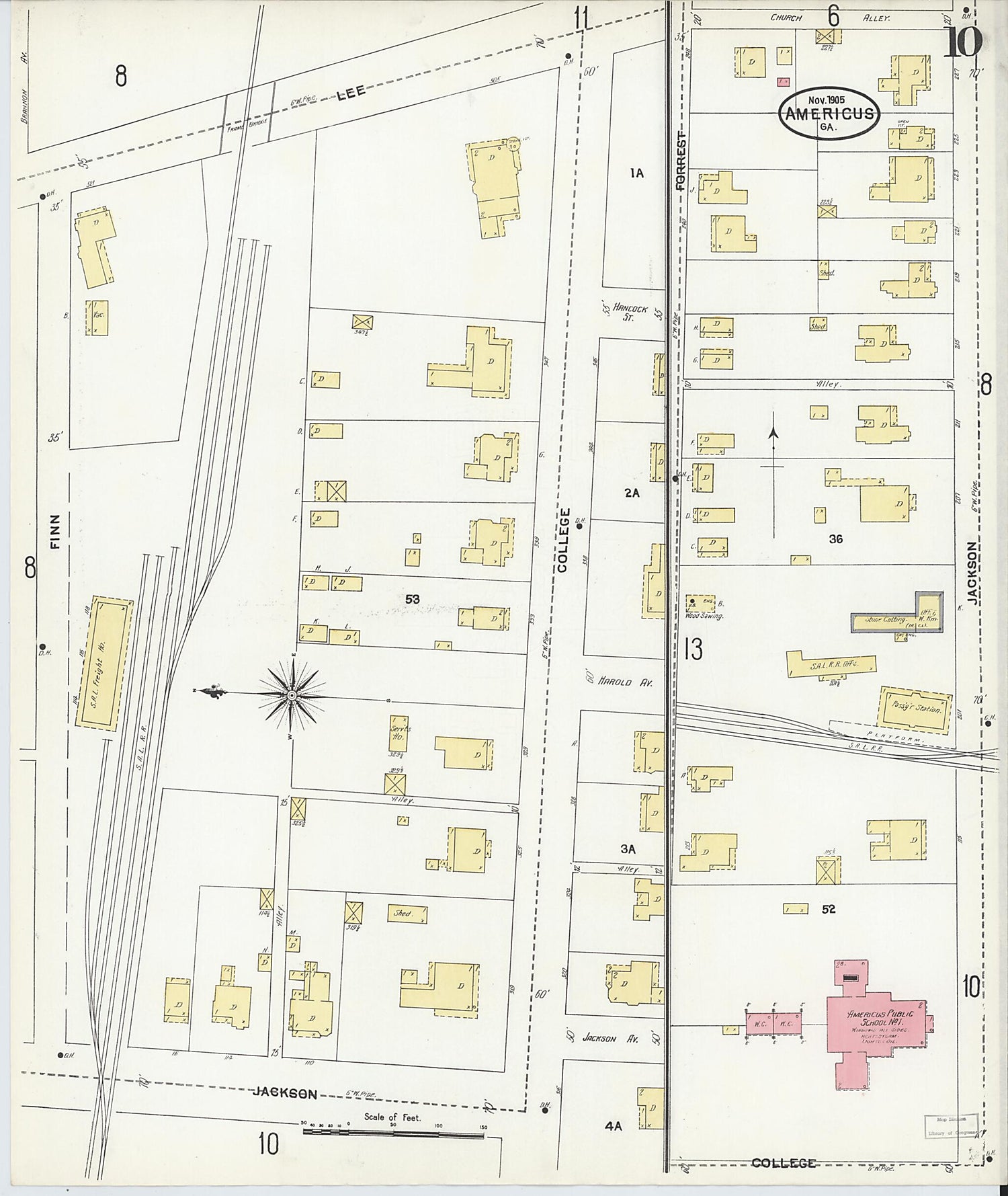 This old map of Americus, Sumter County, Georgia was created by Sanborn Map Company in 1905