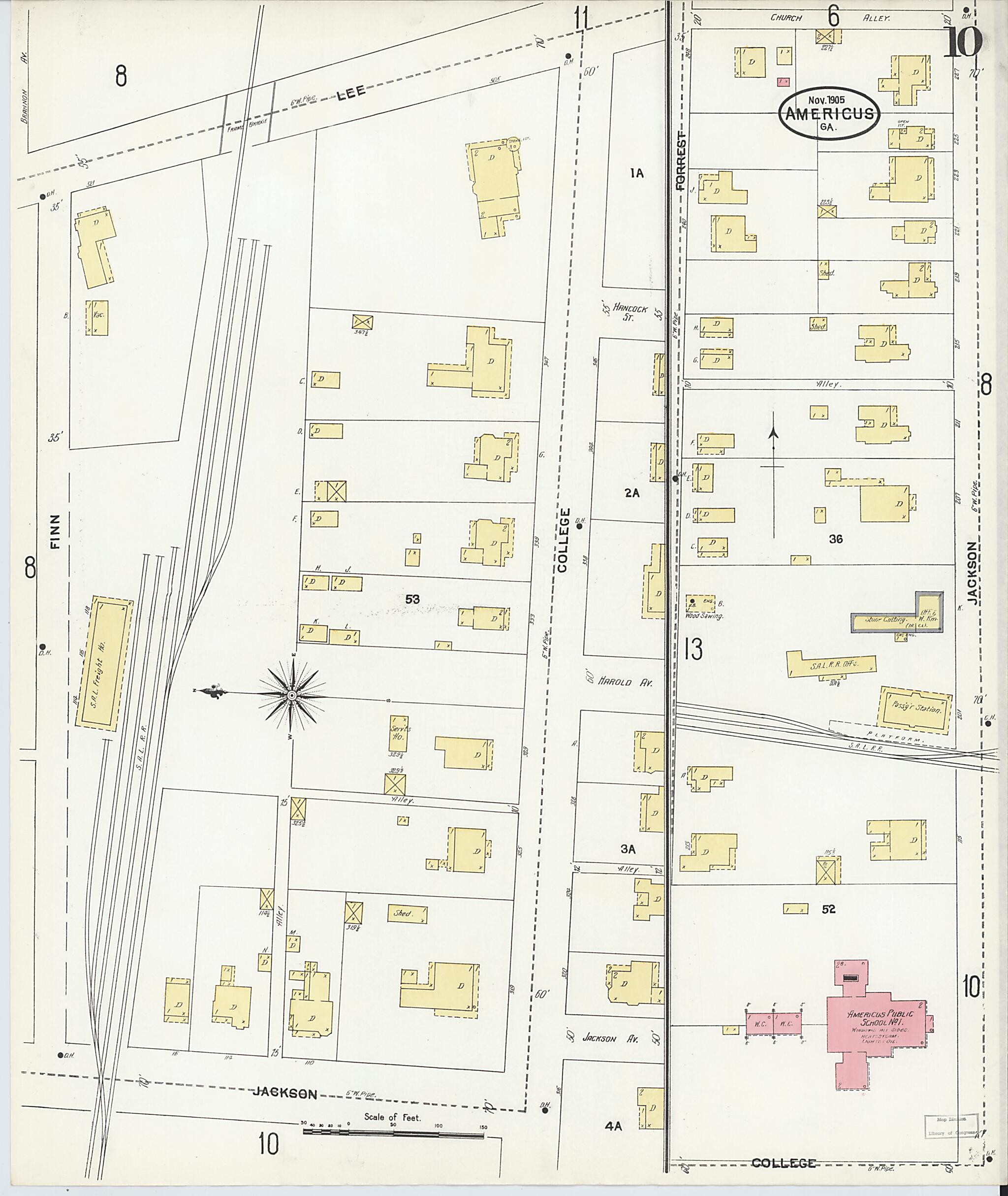 This old map of Americus, Sumter County, Georgia was created by Sanborn Map Company in 1905