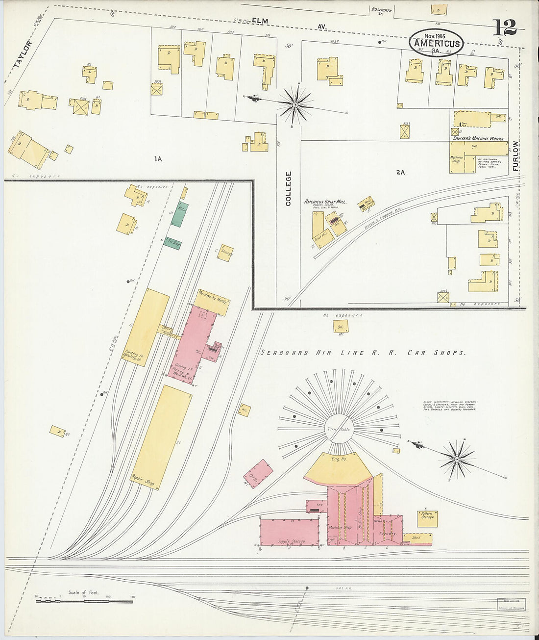 This old map of Americus, Sumter County, Georgia was created by Sanborn Map Company in 1905