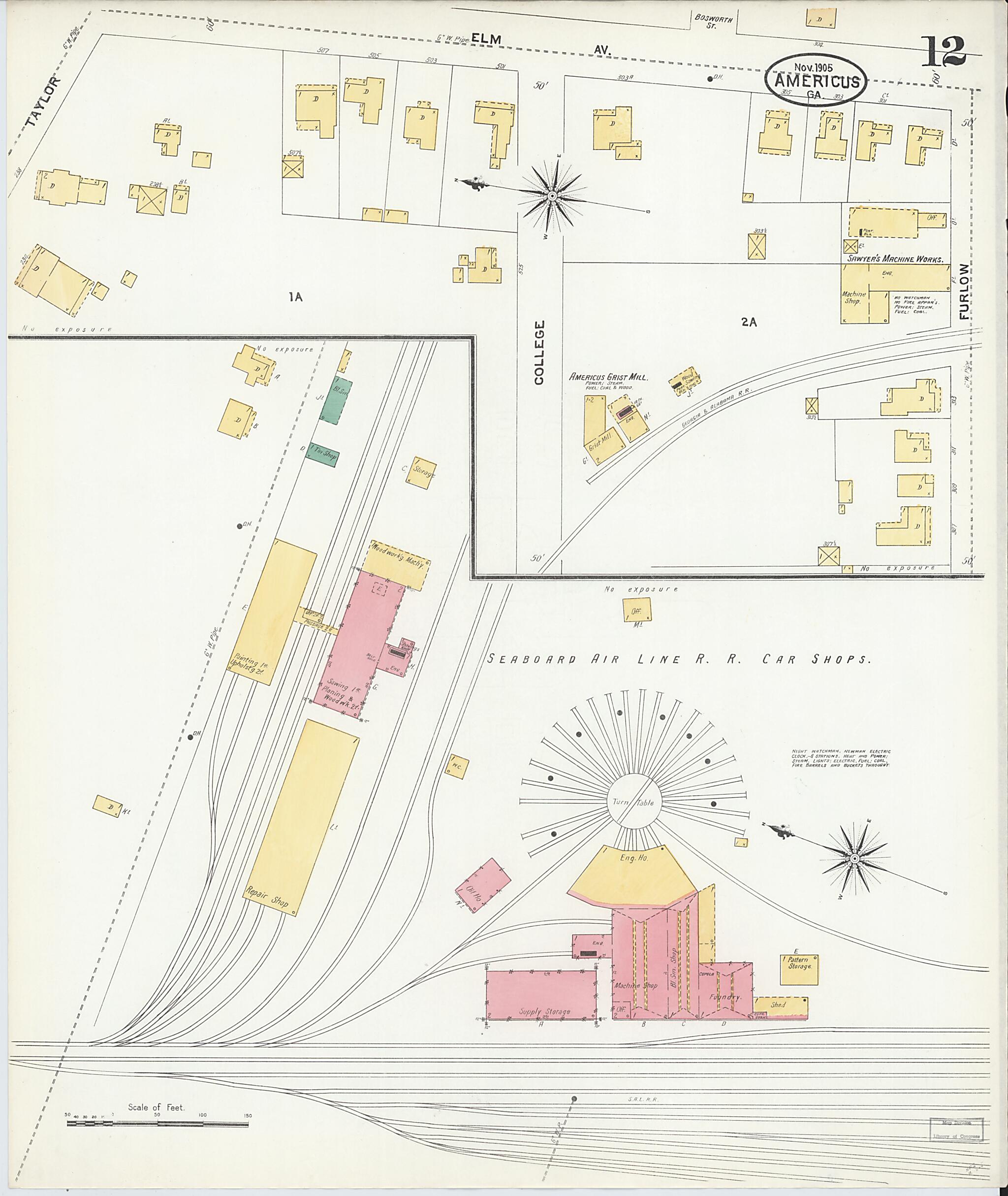 This old map of Americus, Sumter County, Georgia was created by Sanborn Map Company in 1905