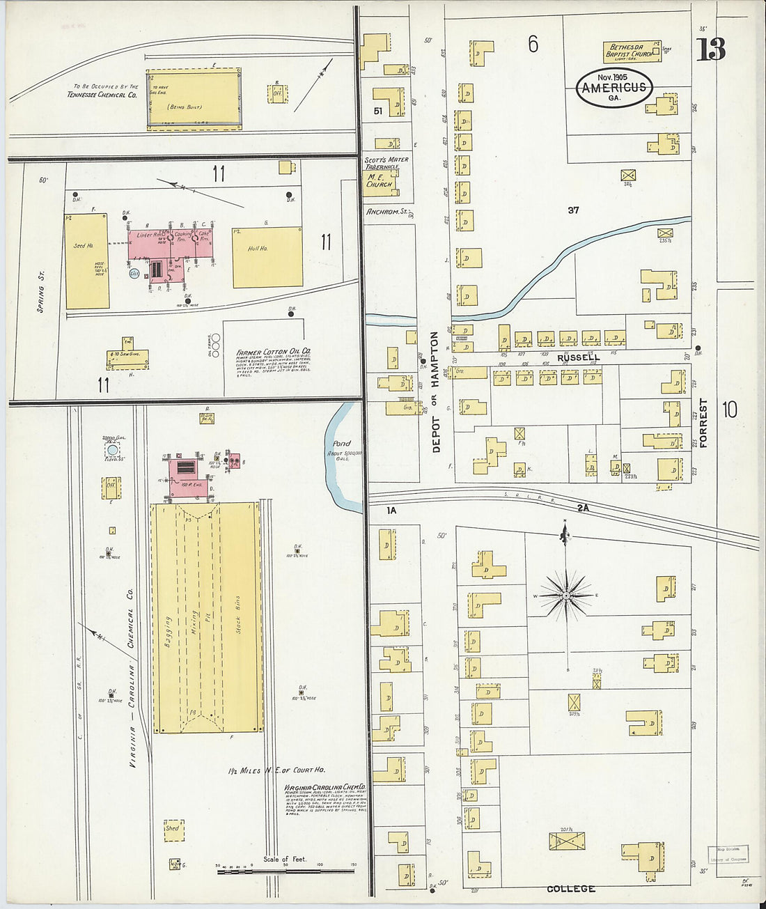 This old map of Americus, Sumter County, Georgia was created by Sanborn Map Company in 1905