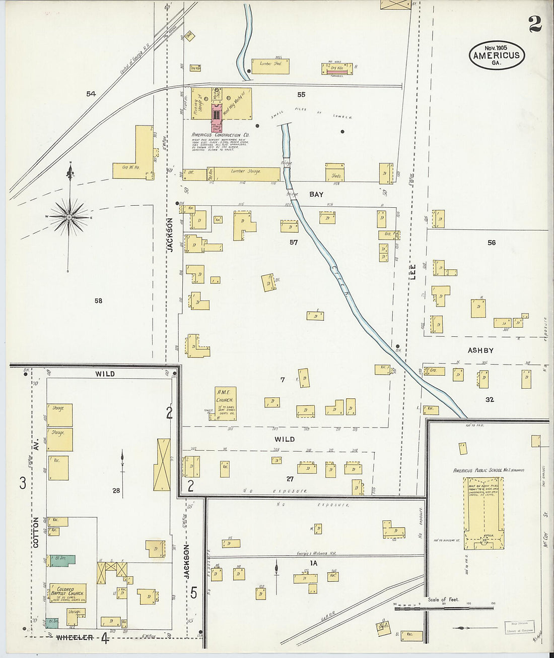 This old map of Americus, Sumter County, Georgia was created by Sanborn Map Company in 1905