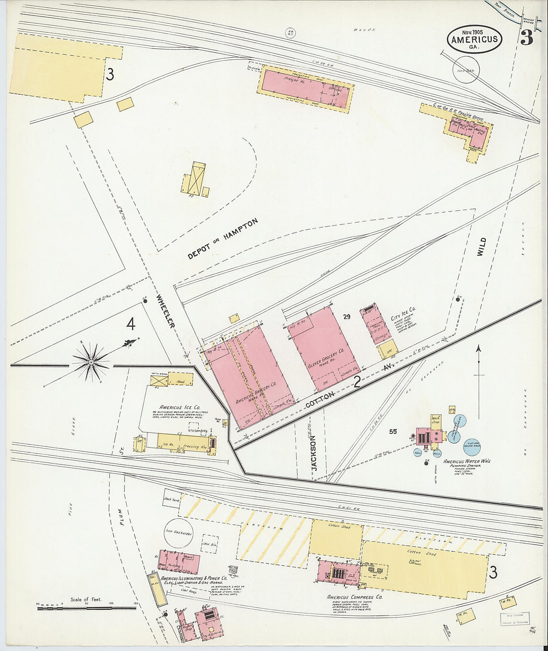 This old map of Americus, Sumter County, Georgia was created by Sanborn Map Company in 1905