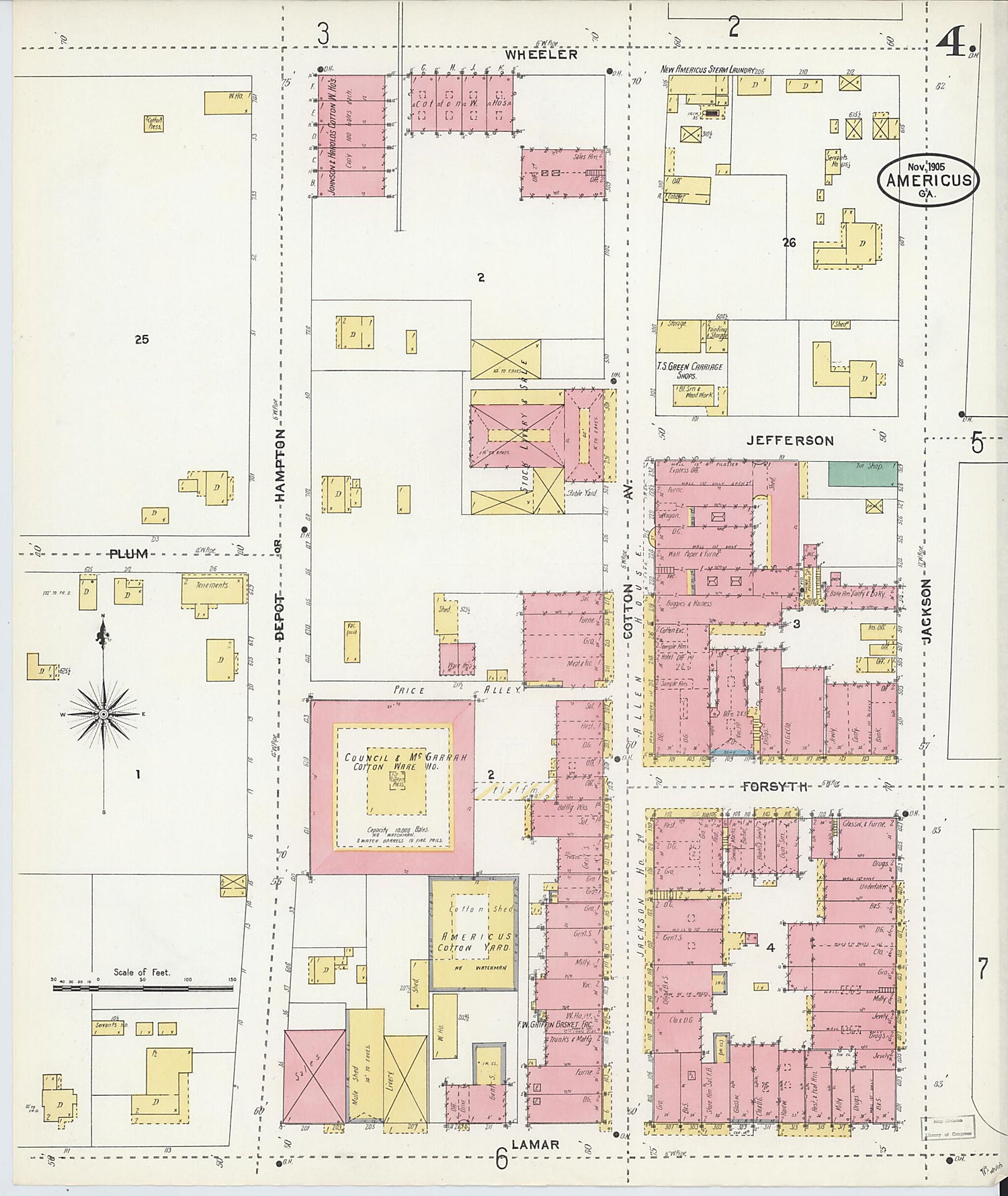 This old map of Americus, Sumter County, Georgia was created by Sanborn Map Company in 1905