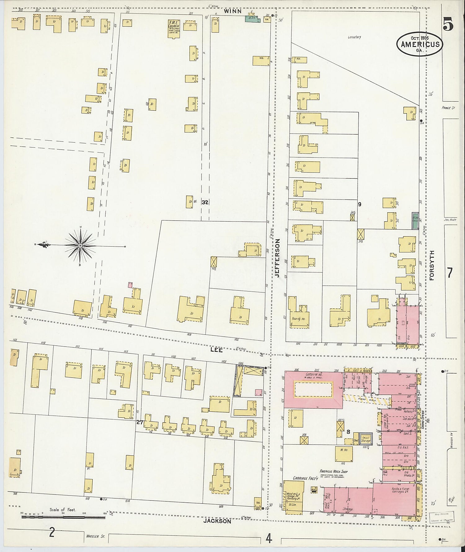 This old map of Americus, Sumter County, Georgia was created by Sanborn Map Company in 1905