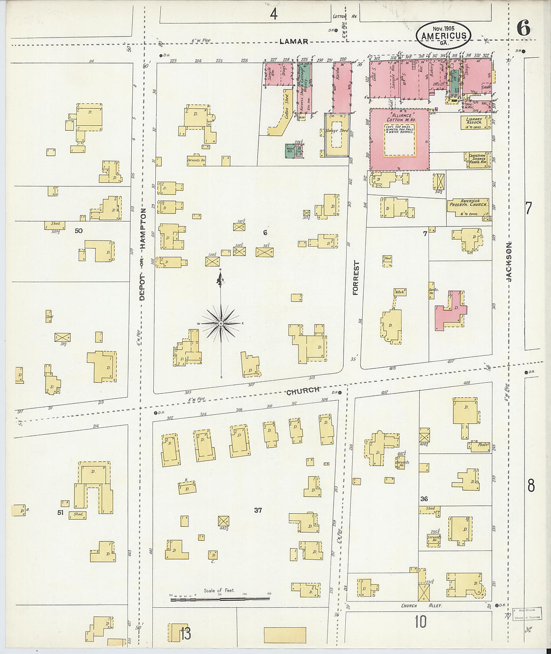 This old map of Americus, Sumter County, Georgia was created by Sanborn Map Company in 1905