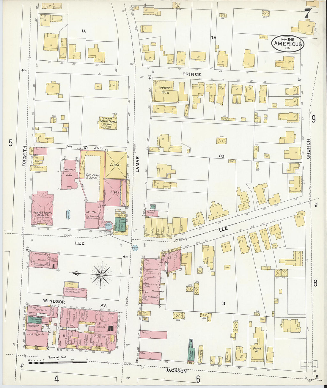 This old map of Americus, Sumter County, Georgia was created by Sanborn Map Company in 1905