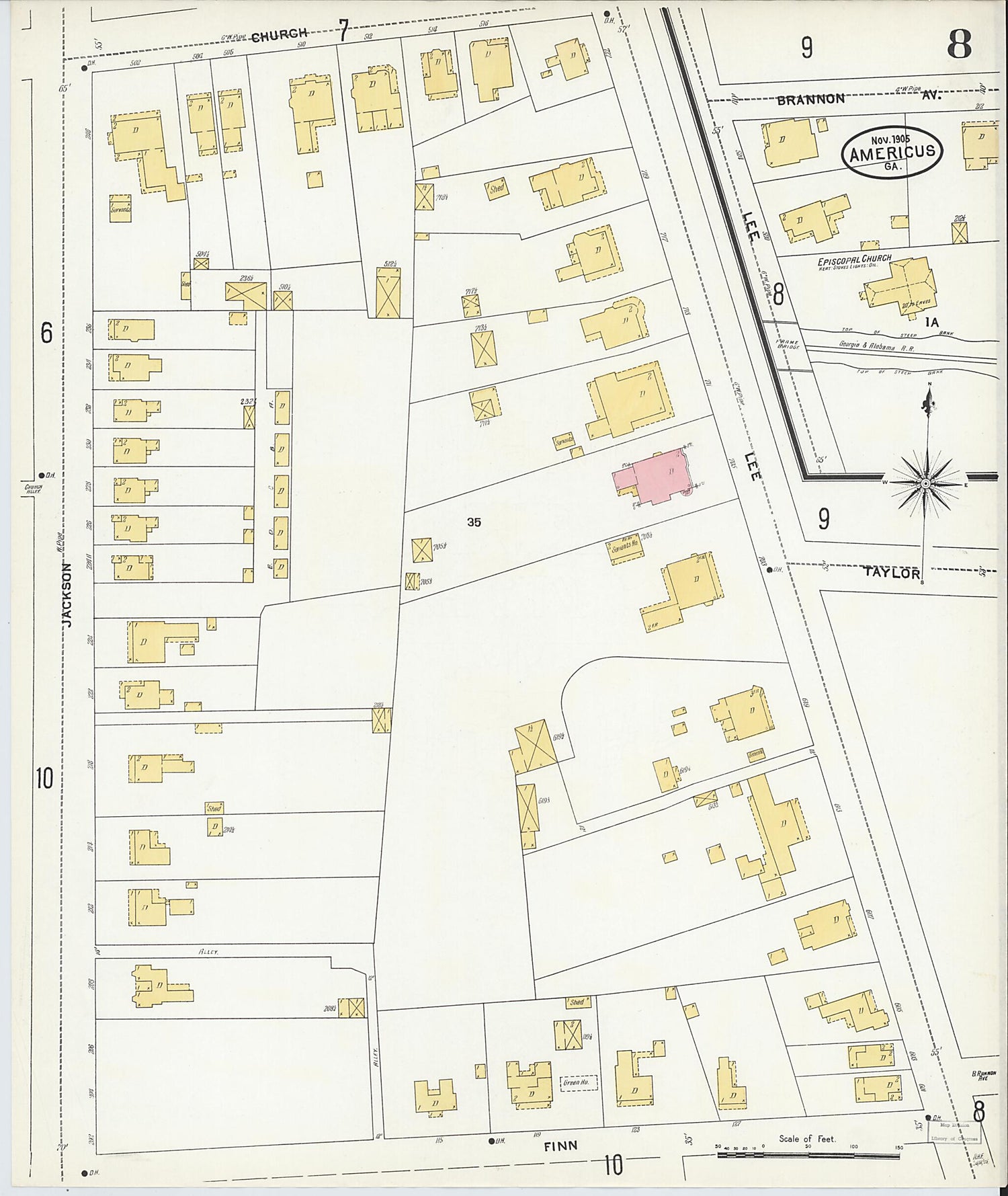 This old map of Americus, Sumter County, Georgia was created by Sanborn Map Company in 1905