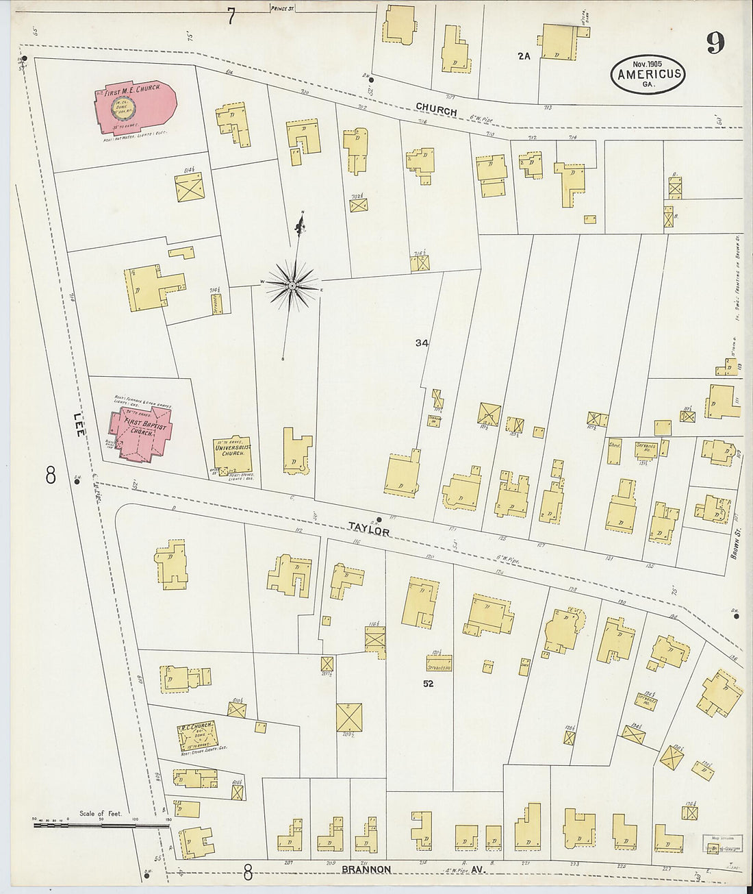 This old map of Americus, Sumter County, Georgia was created by Sanborn Map Company in 1905