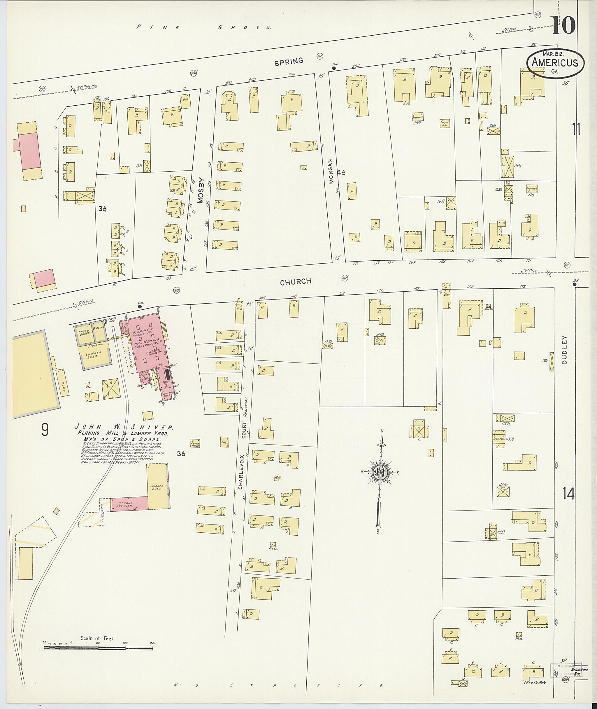 This old map of Americus, Sumter County, Georgia was created by Sanborn Map Company in 1912