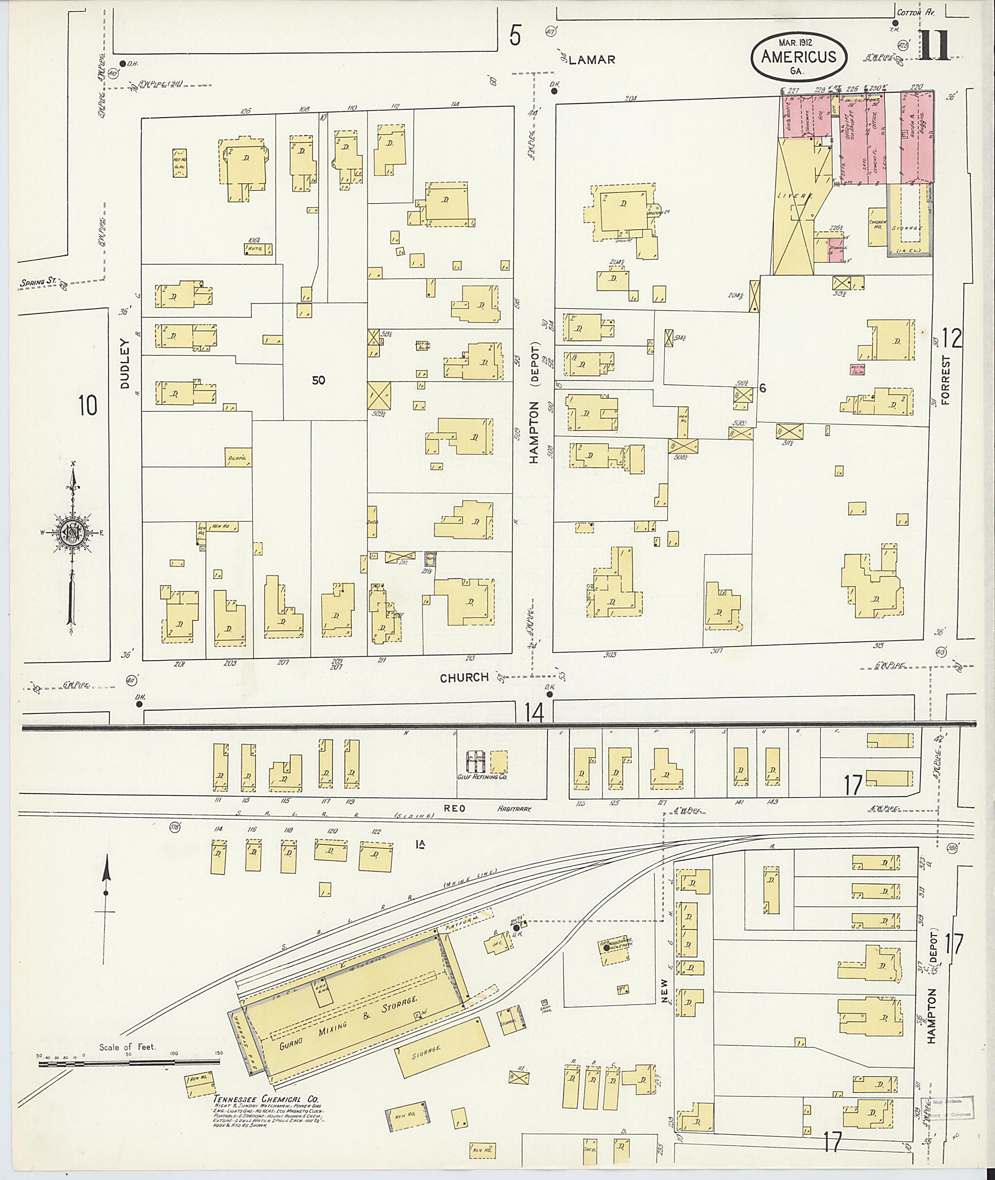 This old map of Americus, Sumter County, Georgia was created by Sanborn Map Company in 1912