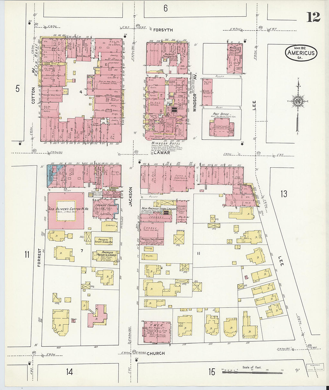 This old map of Americus, Sumter County, Georgia was created by Sanborn Map Company in 1912