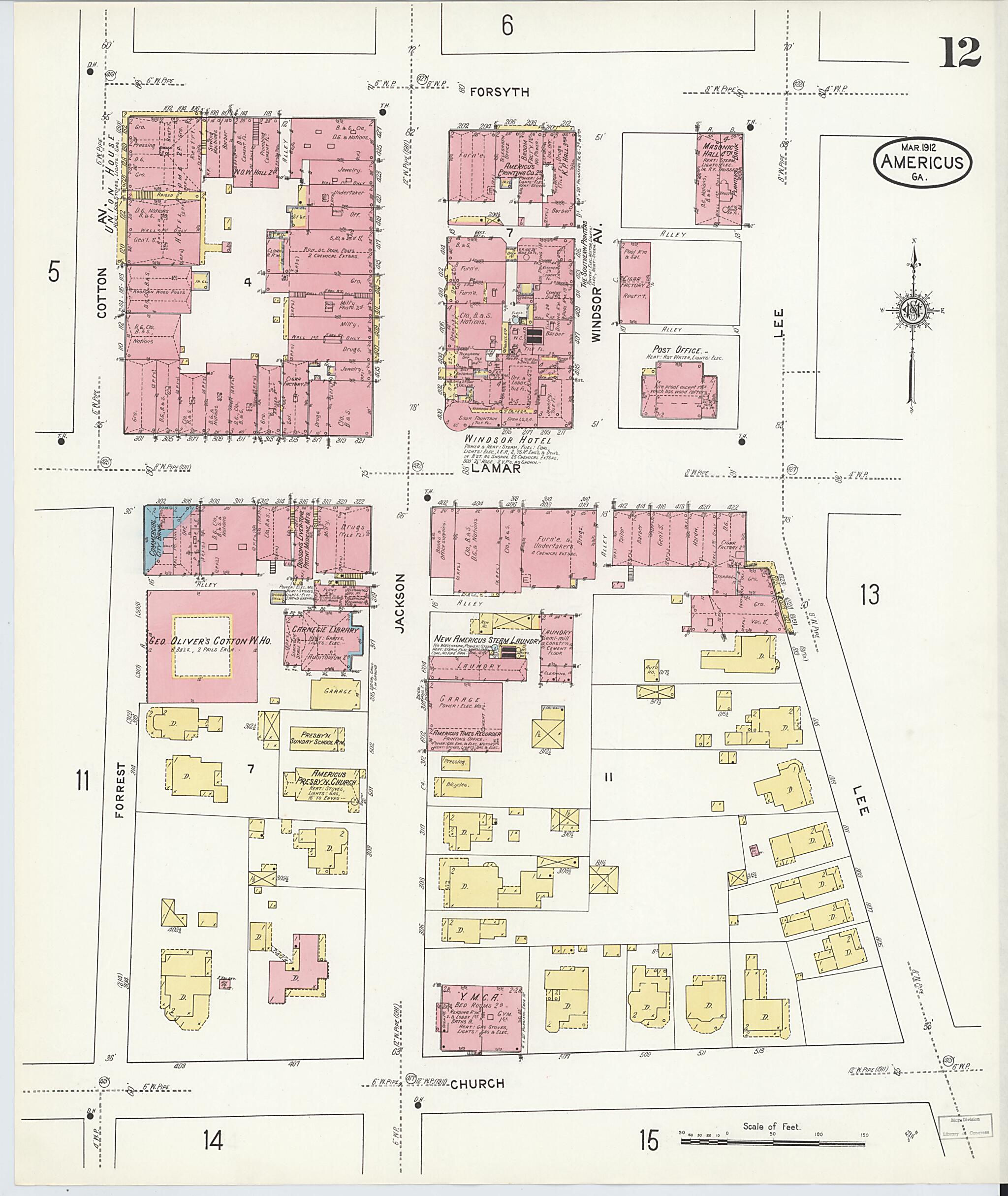 This old map of Americus, Sumter County, Georgia was created by Sanborn Map Company in 1912