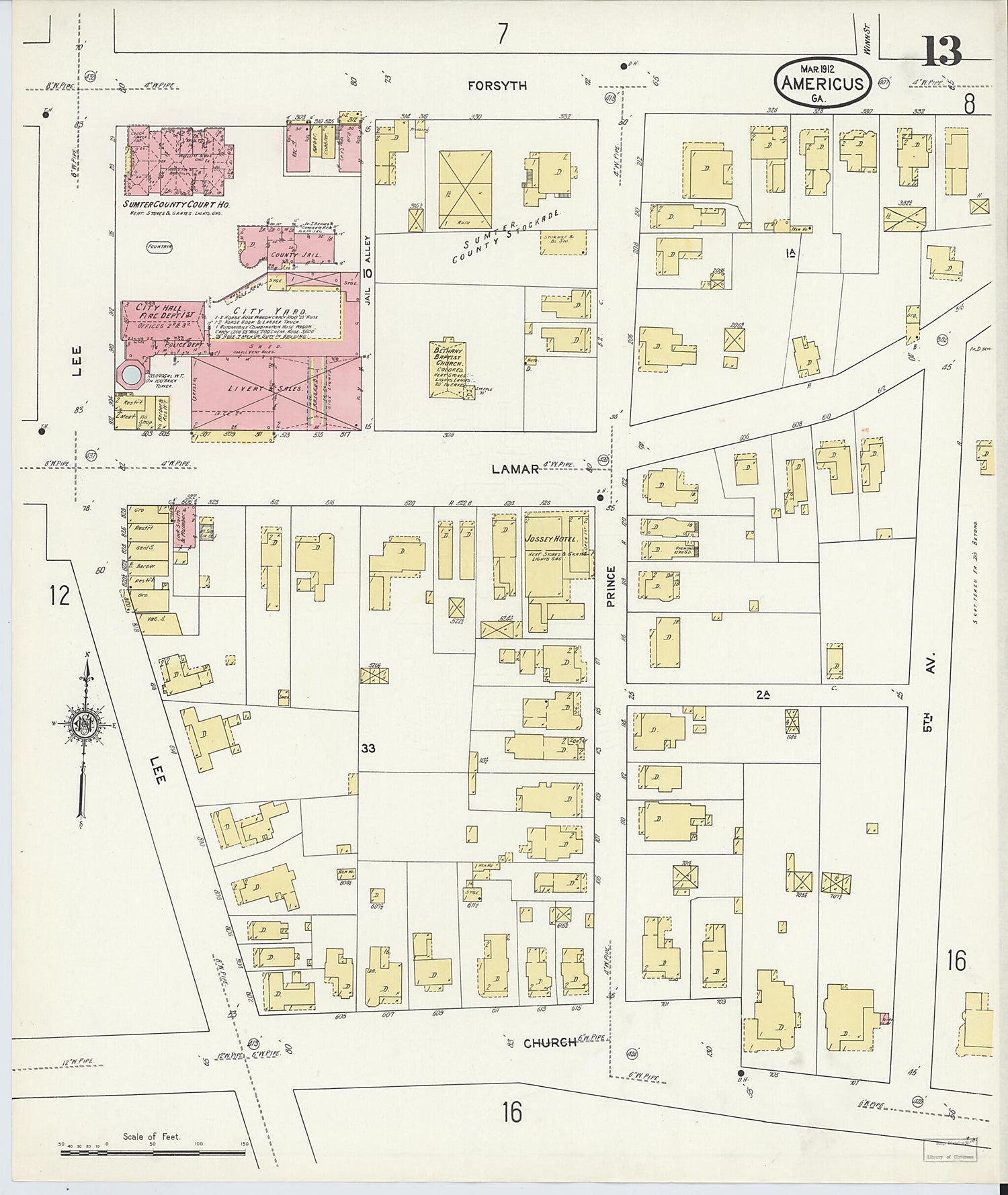 This old map of Americus, Sumter County, Georgia was created by Sanborn Map Company in 1912