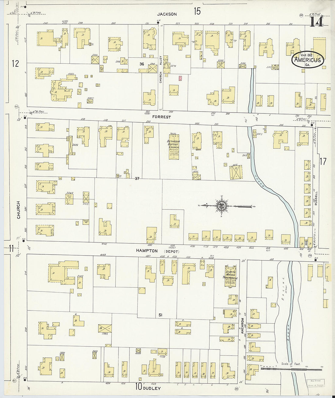 This old map of Americus, Sumter County, Georgia was created by Sanborn Map Company in 1912