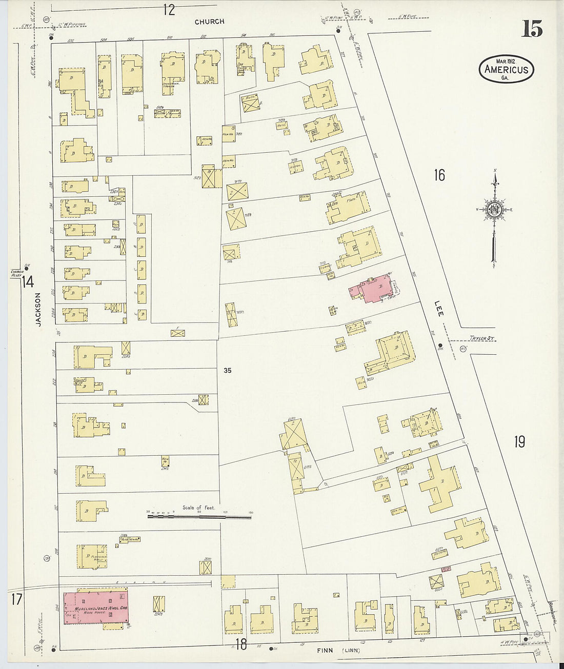 This old map of Americus, Sumter County, Georgia was created by Sanborn Map Company in 1912