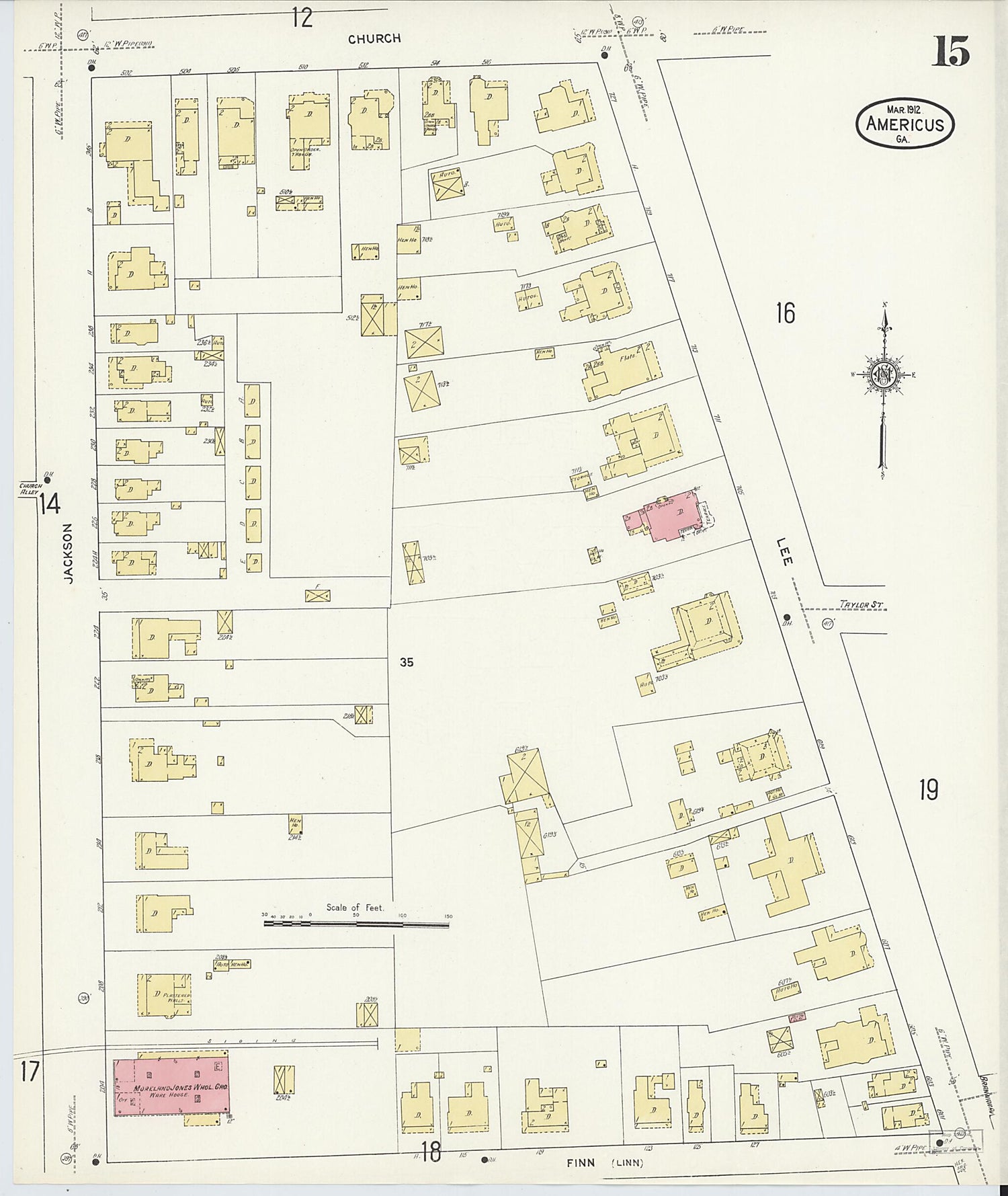 This old map of Americus, Sumter County, Georgia was created by Sanborn Map Company in 1912