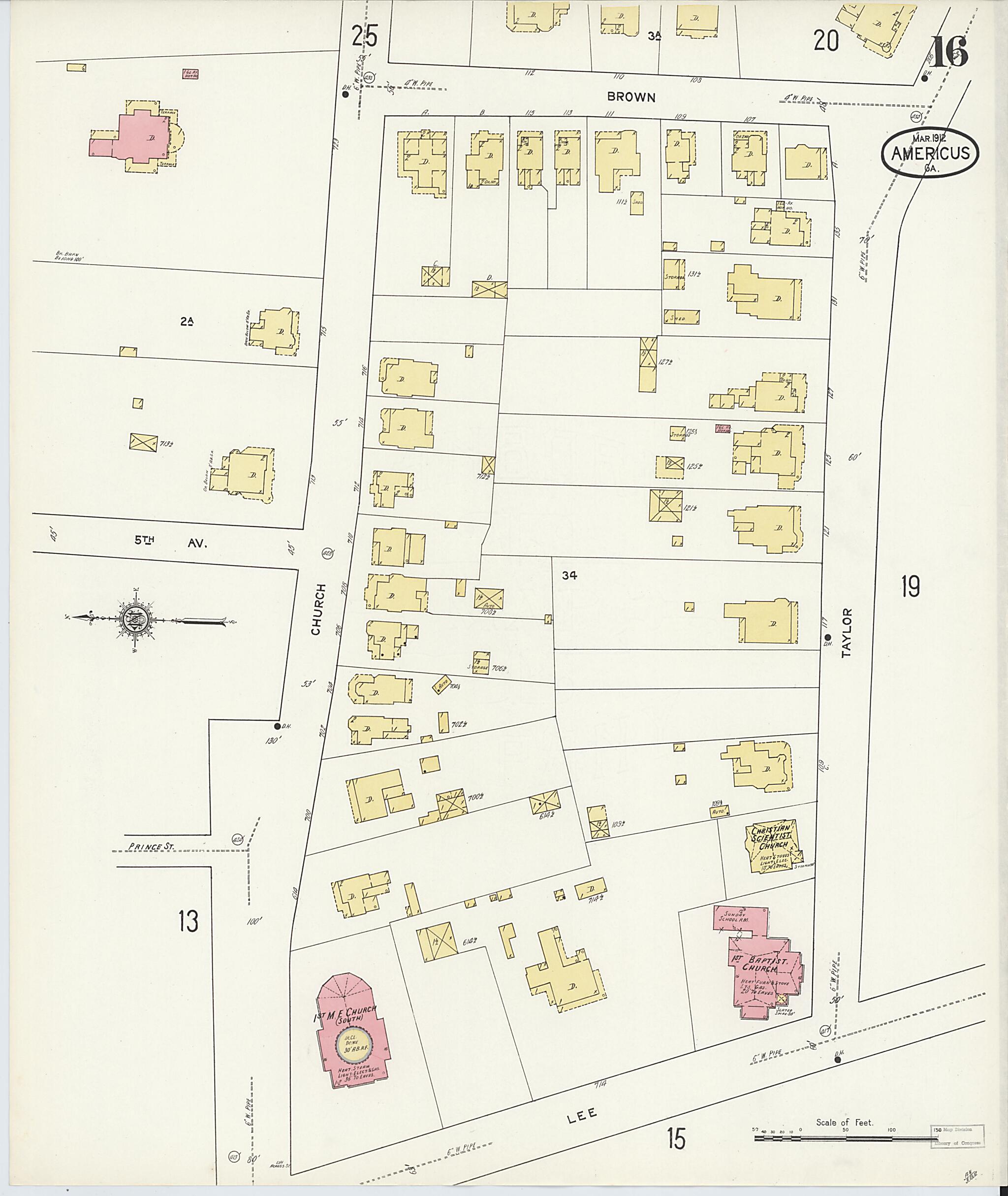 This old map of Americus, Sumter County, Georgia was created by Sanborn Map Company in 1912