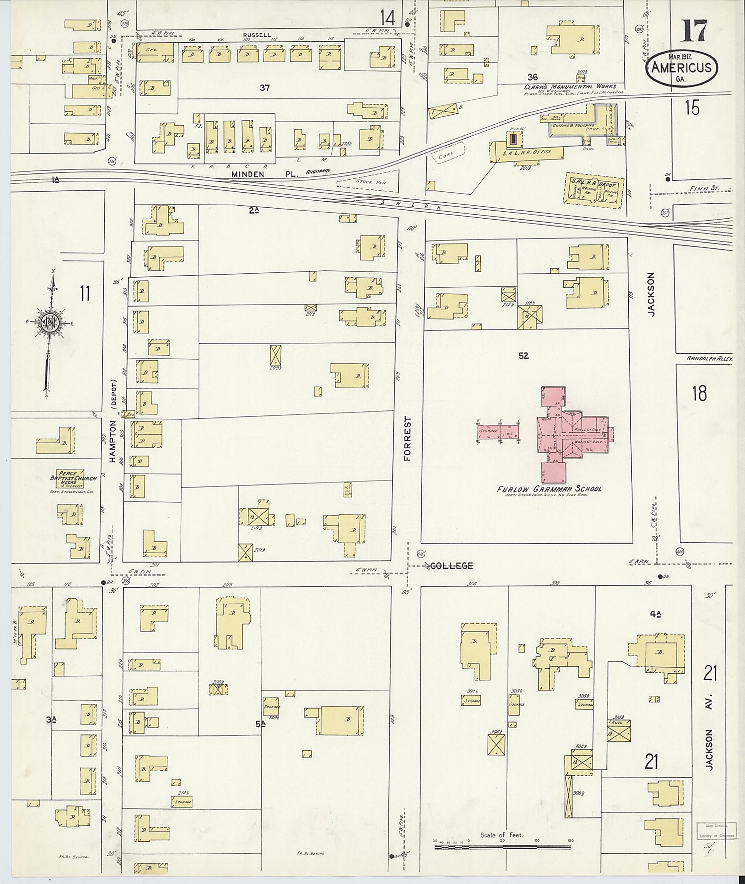 This old map of Americus, Sumter County, Georgia was created by Sanborn Map Company in 1912