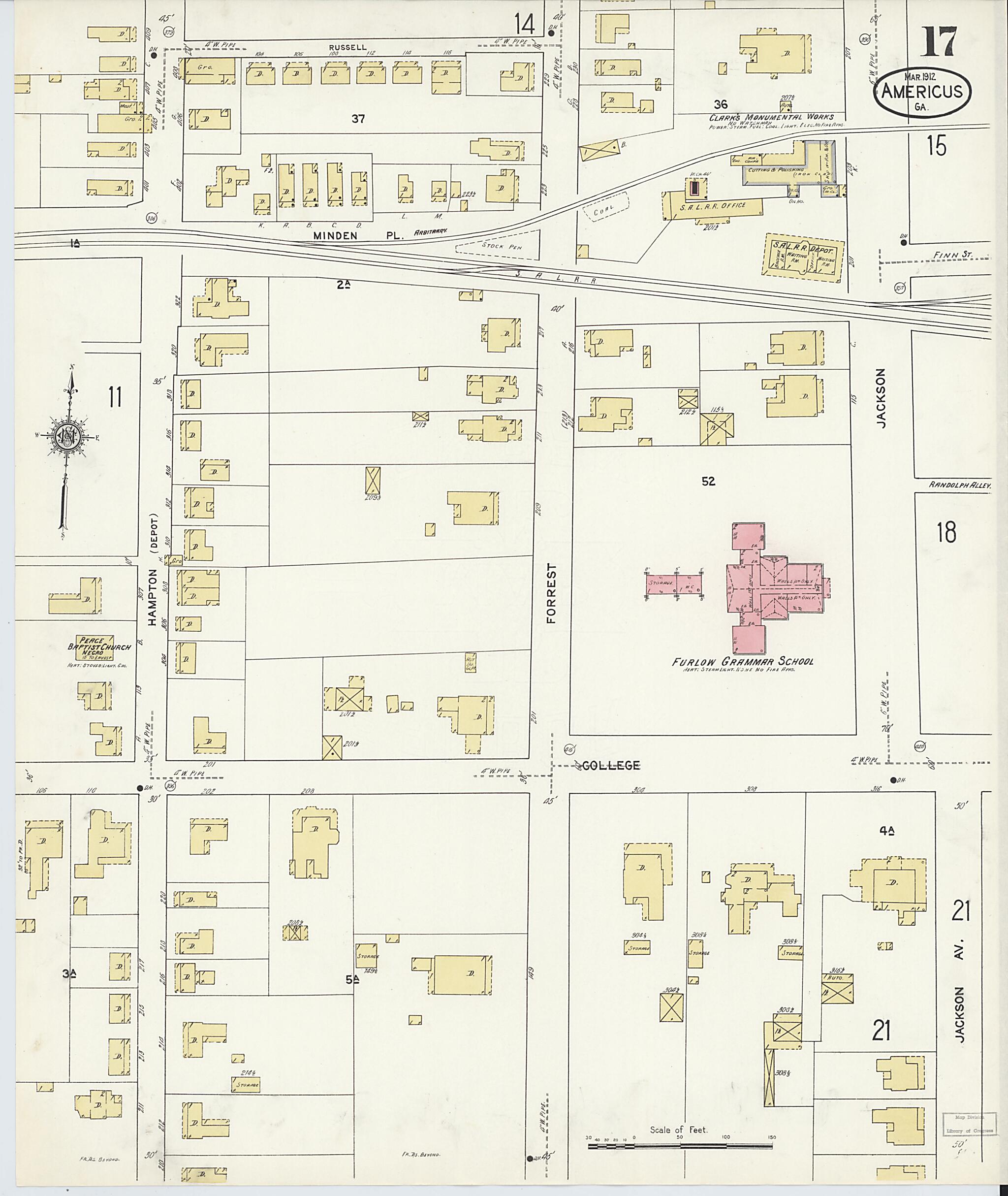 This old map of Americus, Sumter County, Georgia was created by Sanborn Map Company in 1912