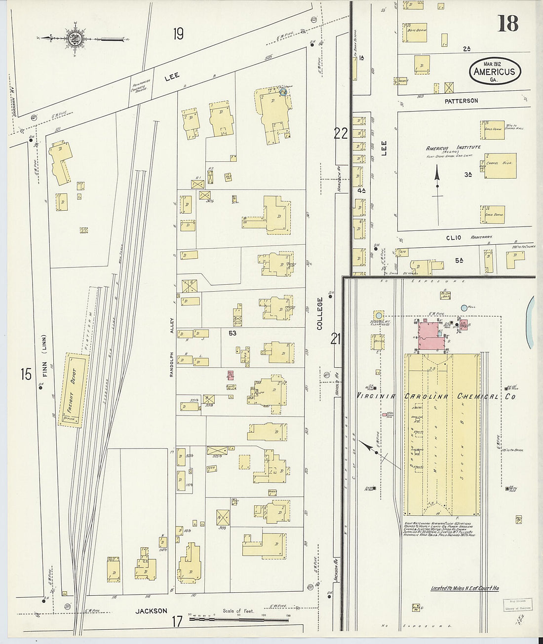 This old map of Americus, Sumter County, Georgia was created by Sanborn Map Company in 1912