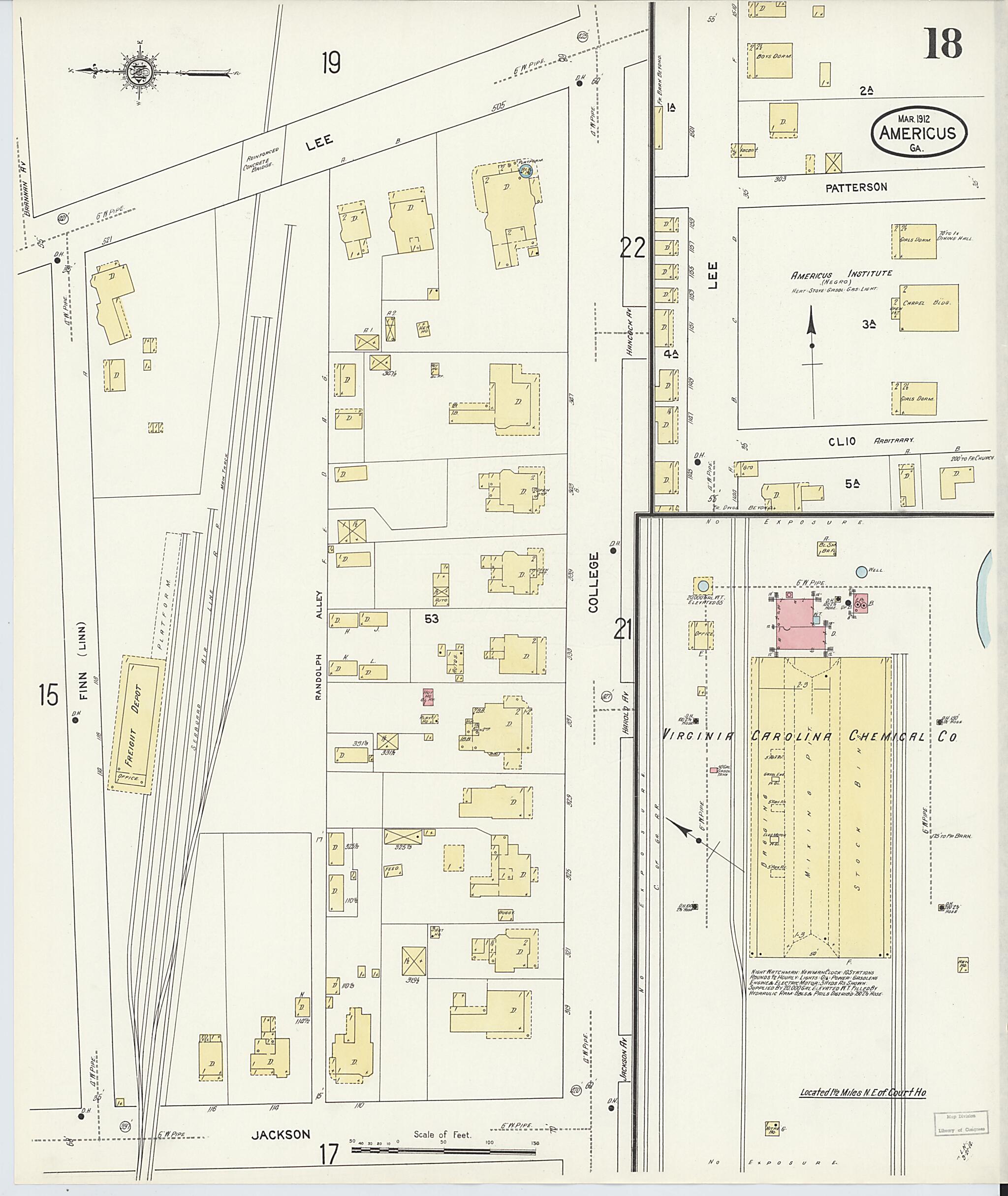 This old map of Americus, Sumter County, Georgia was created by Sanborn Map Company in 1912