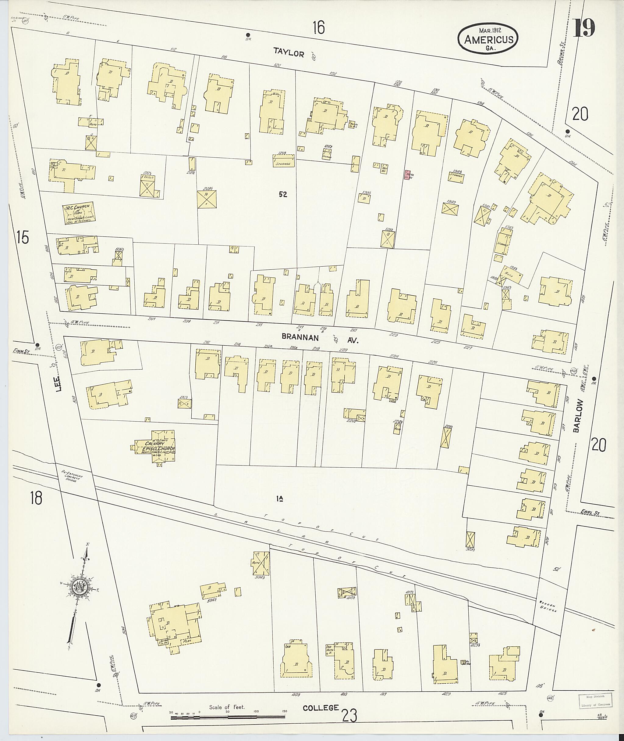 This old map of Americus, Sumter County, Georgia was created by Sanborn Map Company in 1912