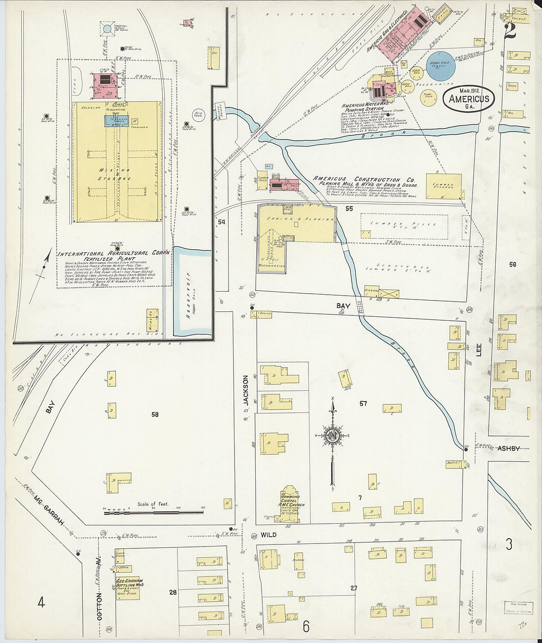 This old map of Americus, Sumter County, Georgia was created by Sanborn Map Company in 1912