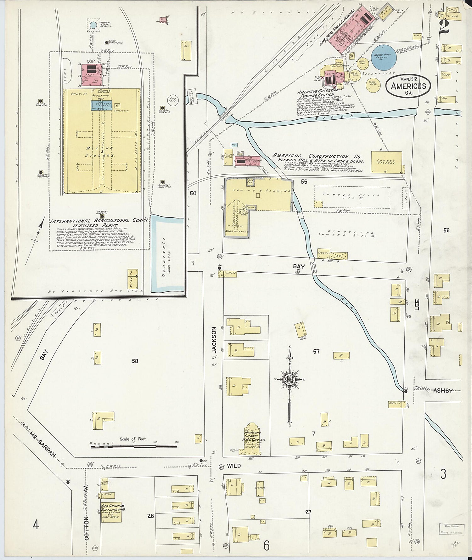 This old map of Americus, Sumter County, Georgia was created by Sanborn Map Company in 1912