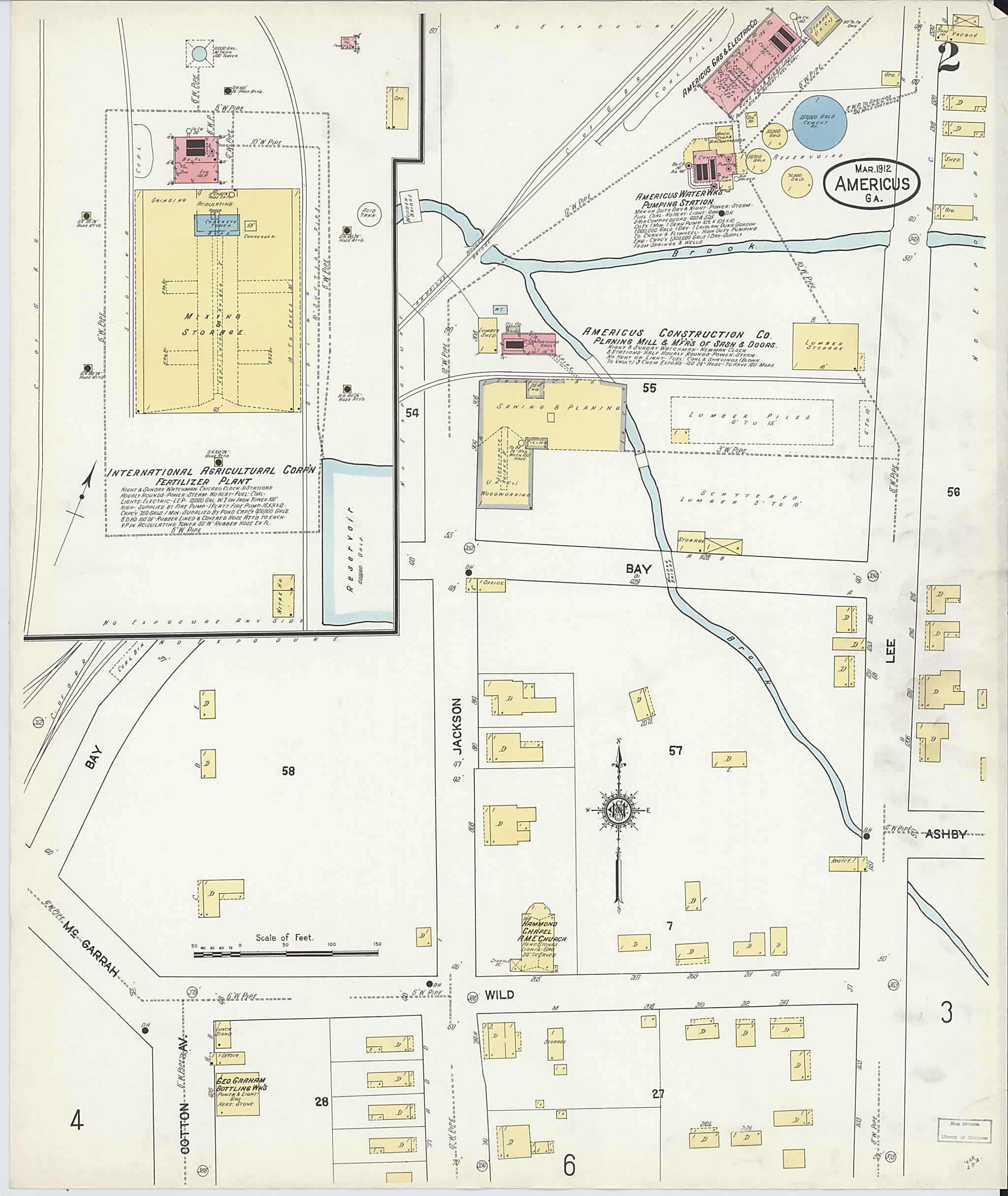 This old map of Americus, Sumter County, Georgia was created by Sanborn Map Company in 1912