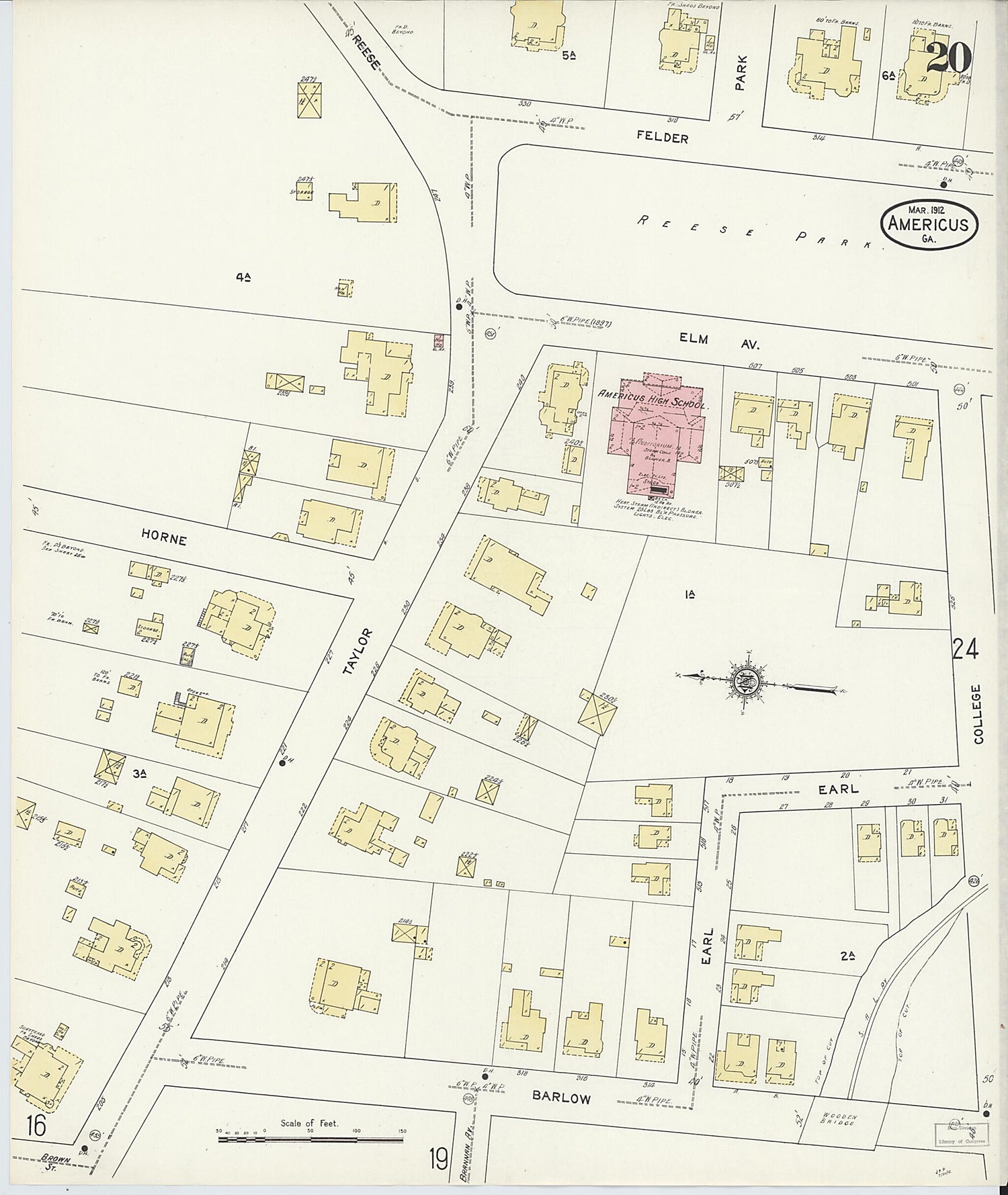 This old map of Americus, Sumter County, Georgia was created by Sanborn Map Company in 1912