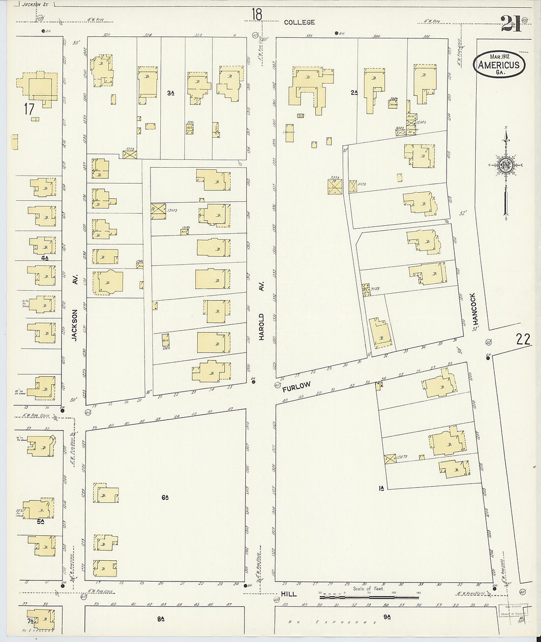 This old map of Americus, Sumter County, Georgia was created by Sanborn Map Company in 1912