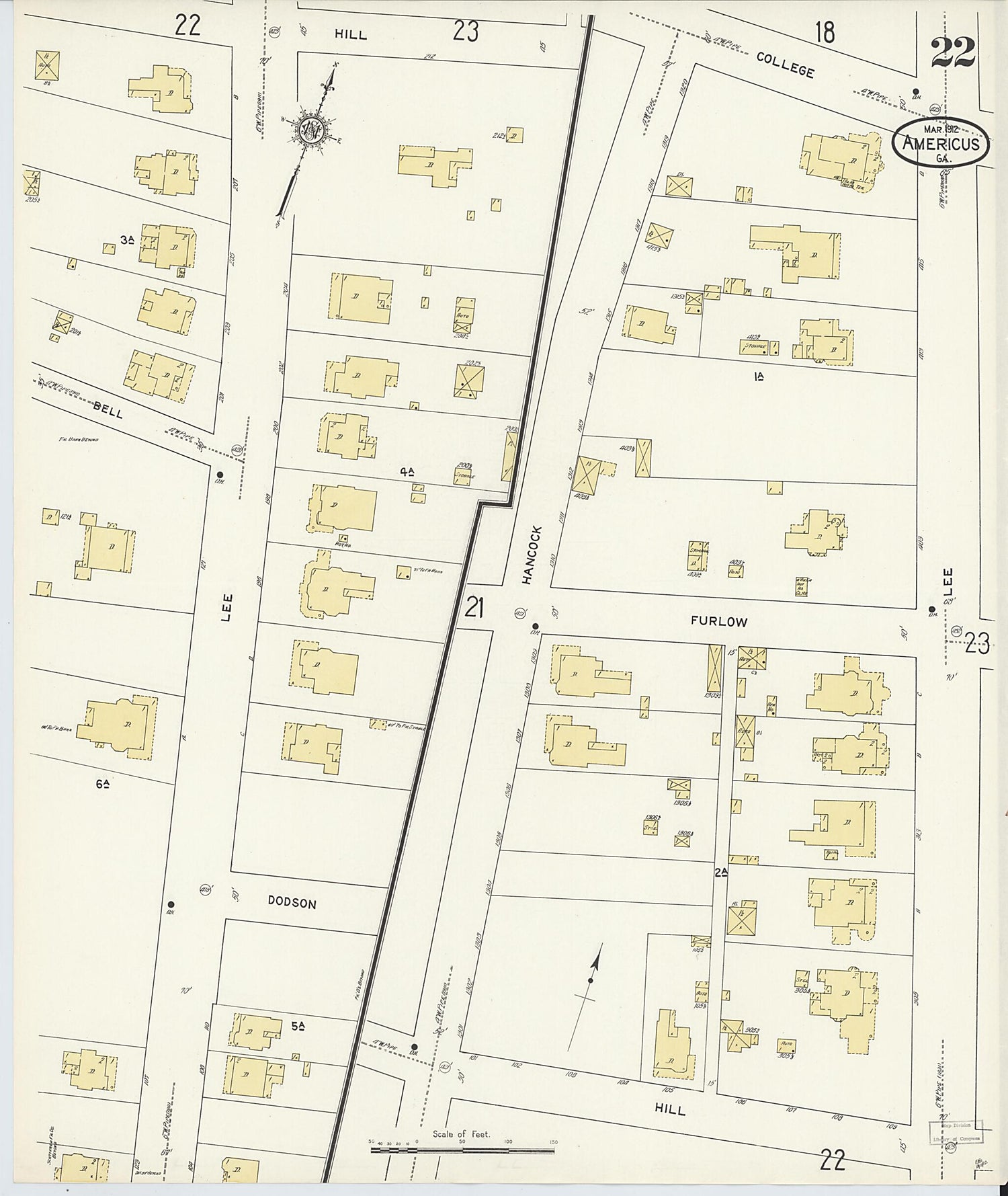 This old map of Americus, Sumter County, Georgia was created by Sanborn Map Company in 1912