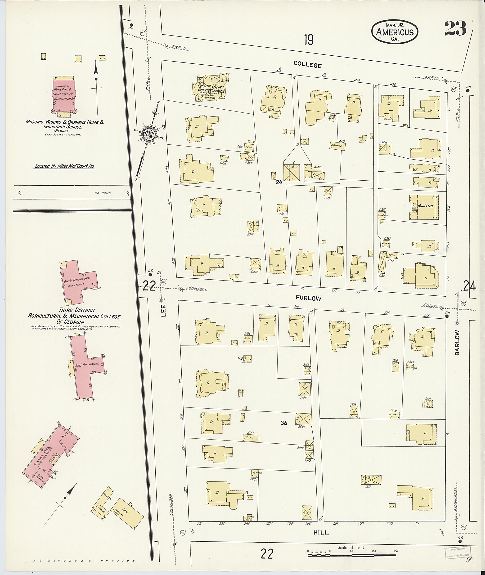 This old map of Americus, Sumter County, Georgia was created by Sanborn Map Company in 1912