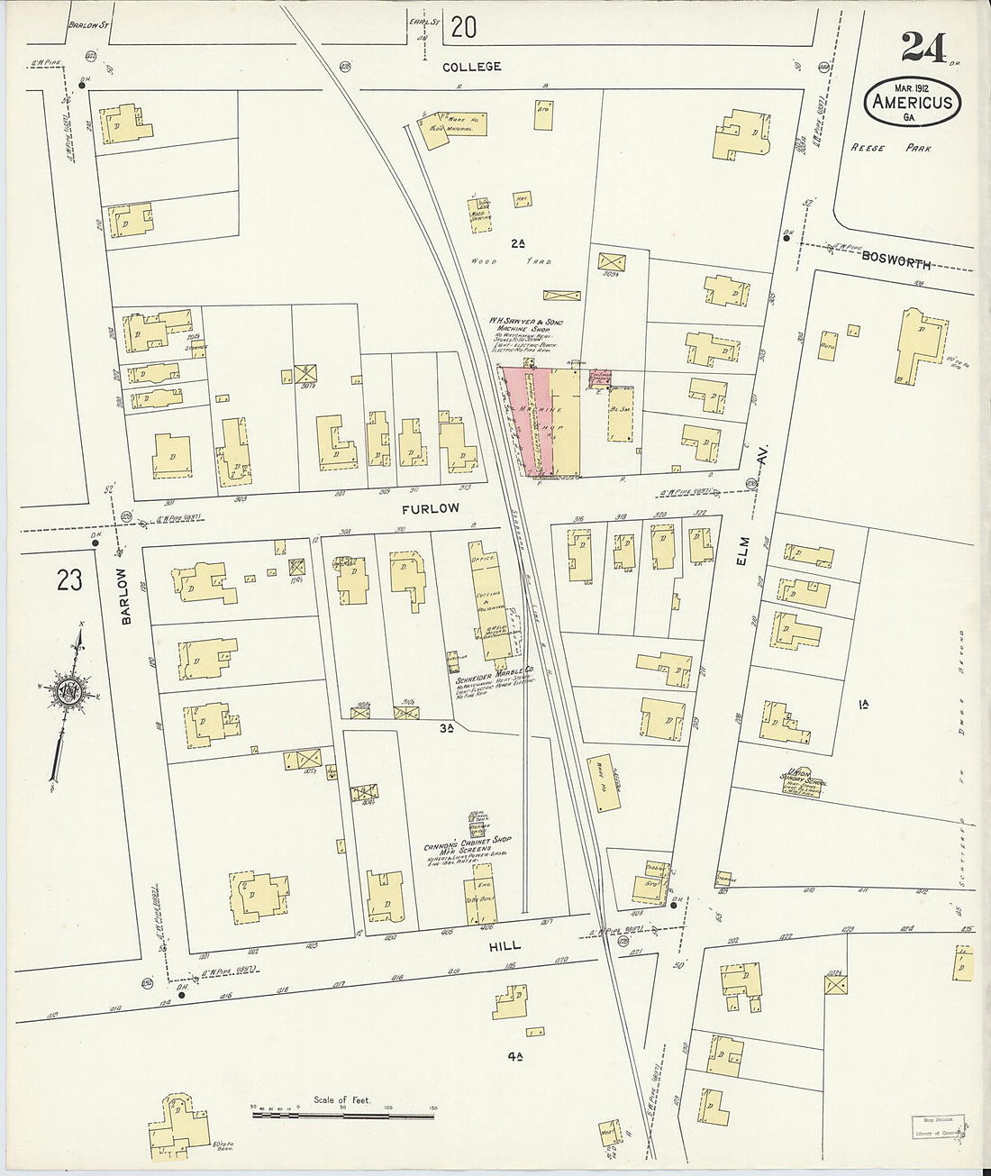 This old map of Americus, Sumter County, Georgia was created by Sanborn Map Company in 1912