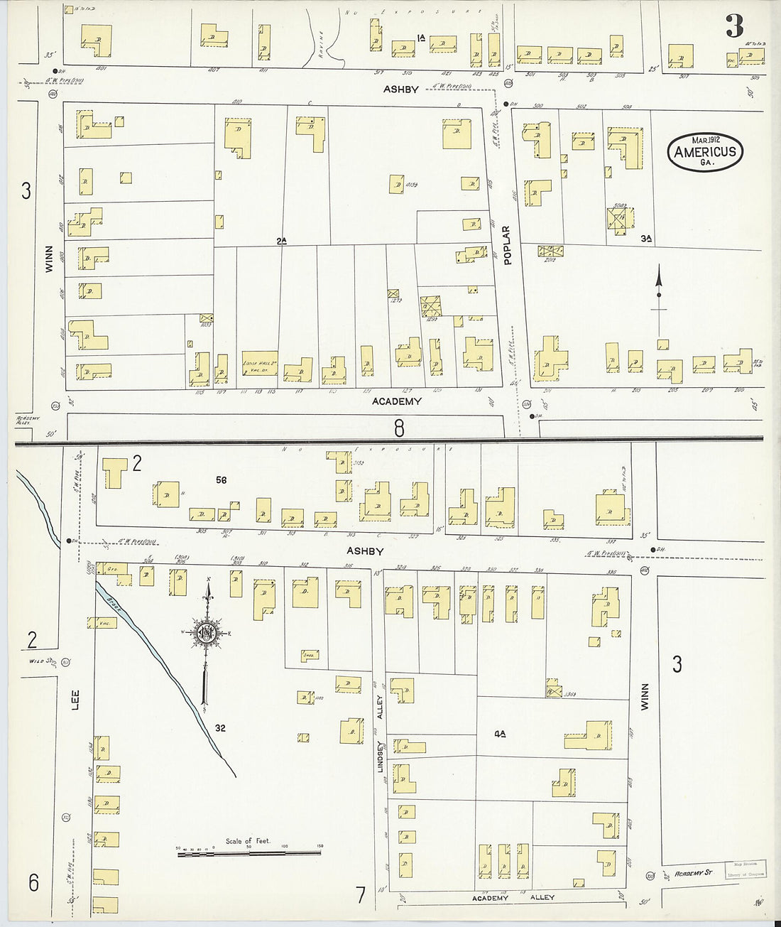 This old map of Americus, Sumter County, Georgia was created by Sanborn Map Company in 1912