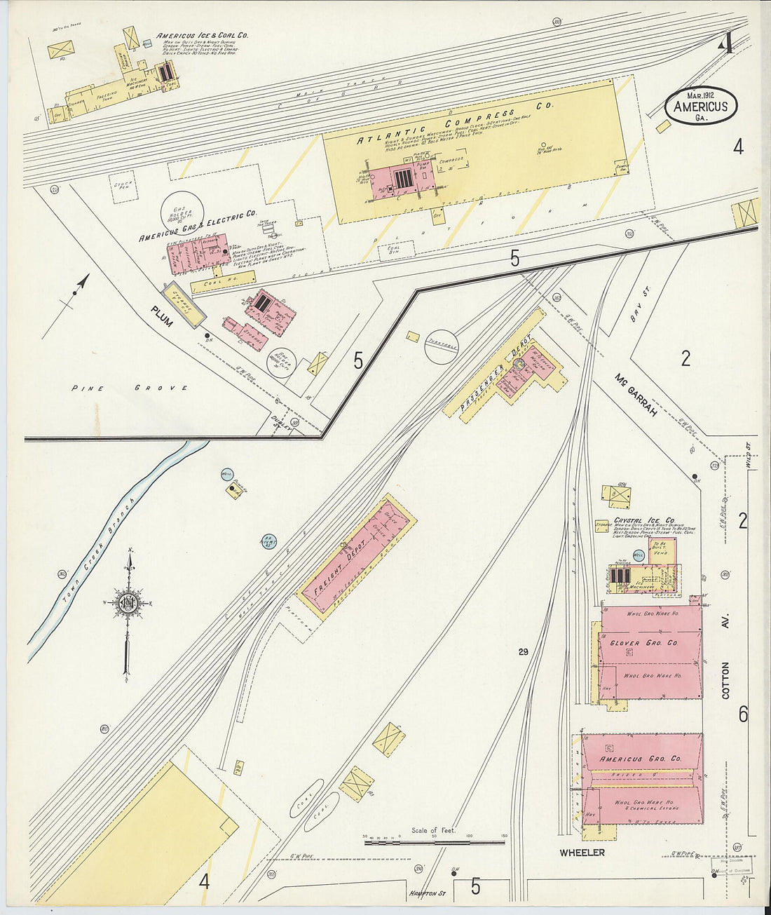 This old map of Americus, Sumter County, Georgia was created by Sanborn Map Company in 1912