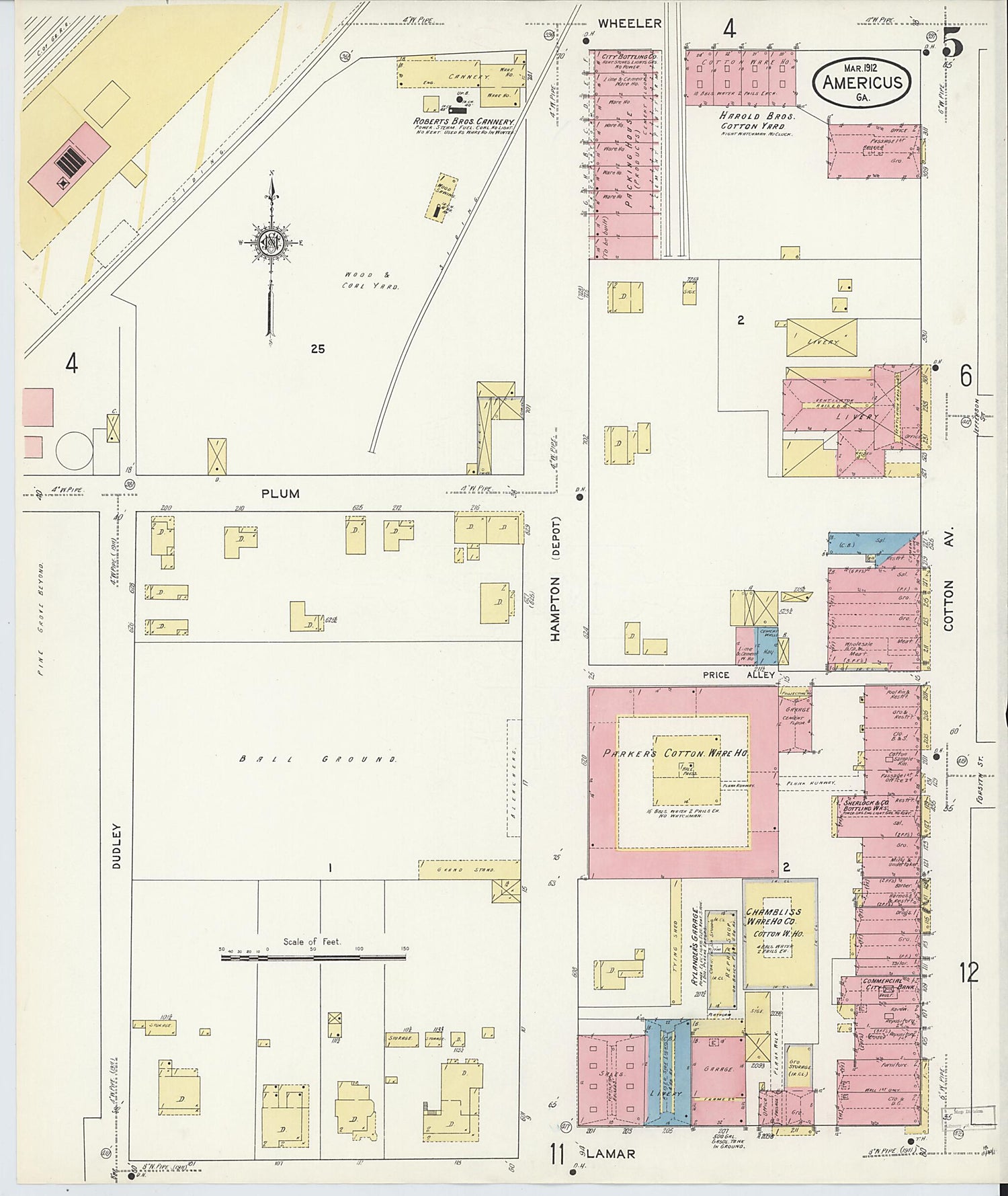 This old map of Americus, Sumter County, Georgia was created by Sanborn Map Company in 1912