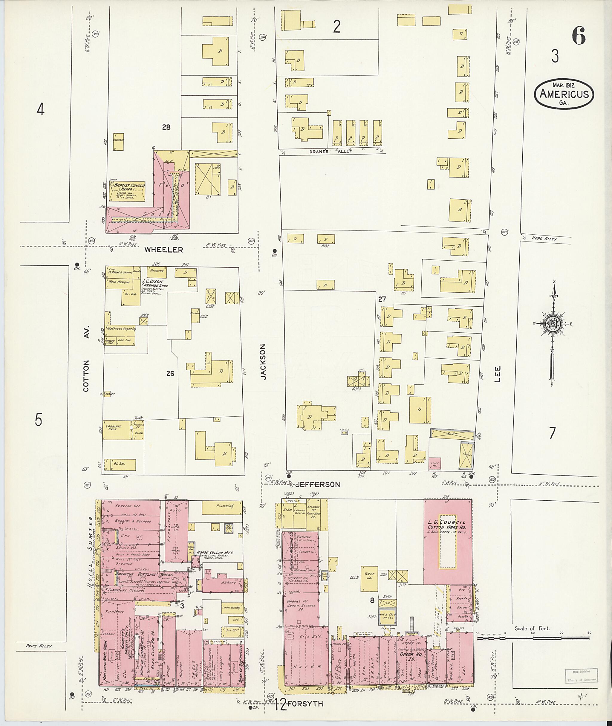 This old map of Americus, Sumter County, Georgia was created by Sanborn Map Company in 1912