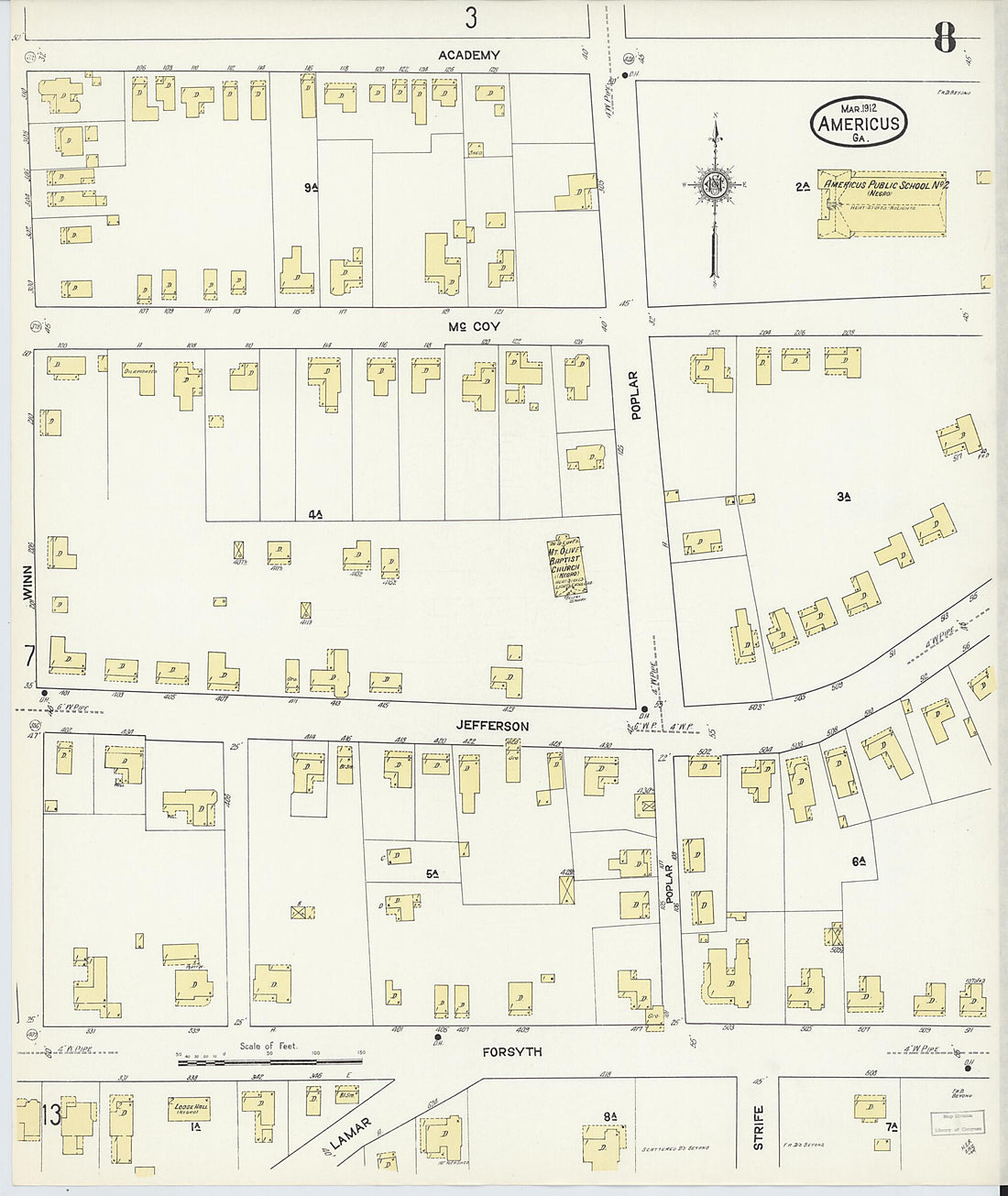 This old map of Americus, Sumter County, Georgia was created by Sanborn Map Company in 1912