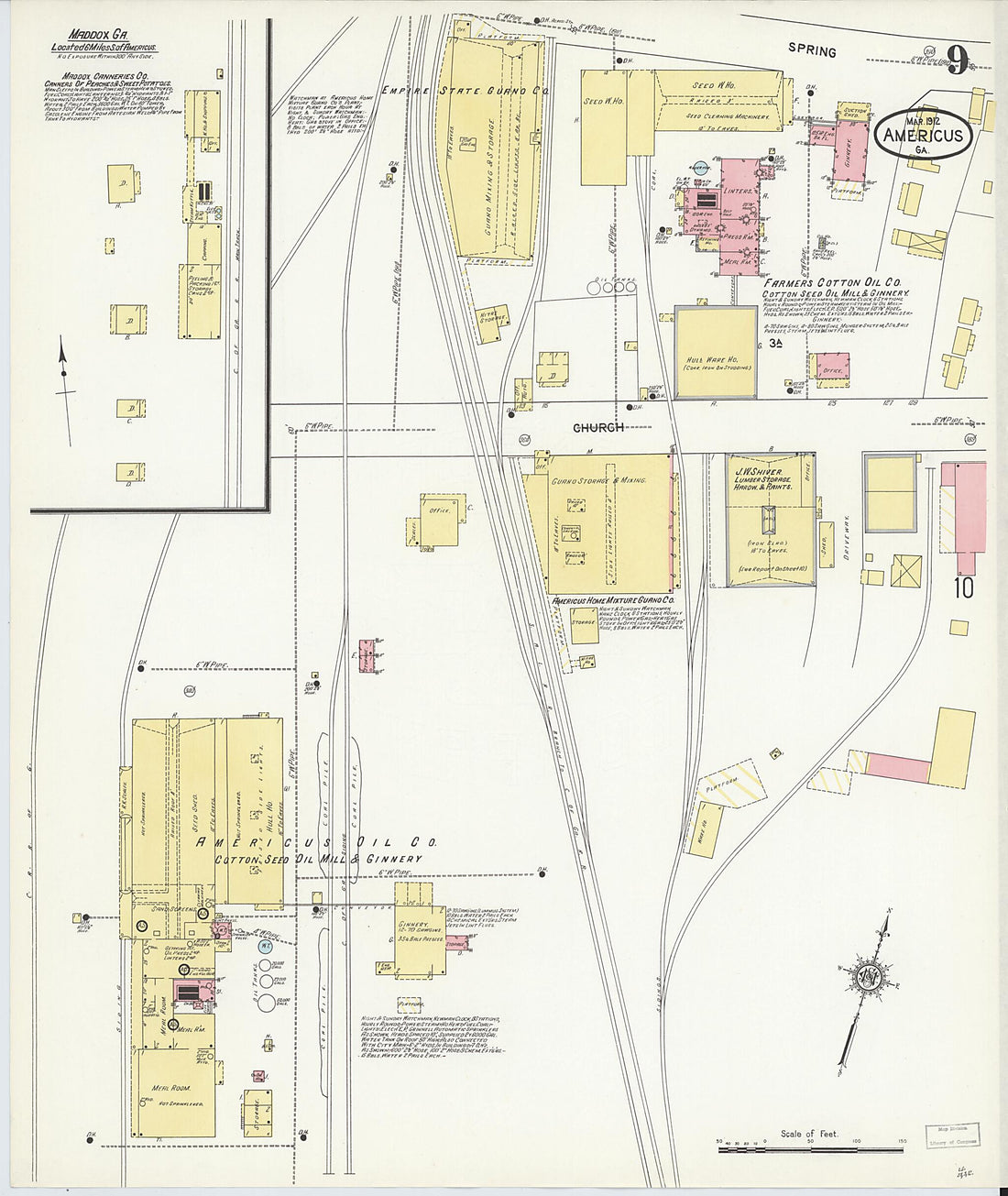 This old map of Americus, Sumter County, Georgia was created by Sanborn Map Company in 1912