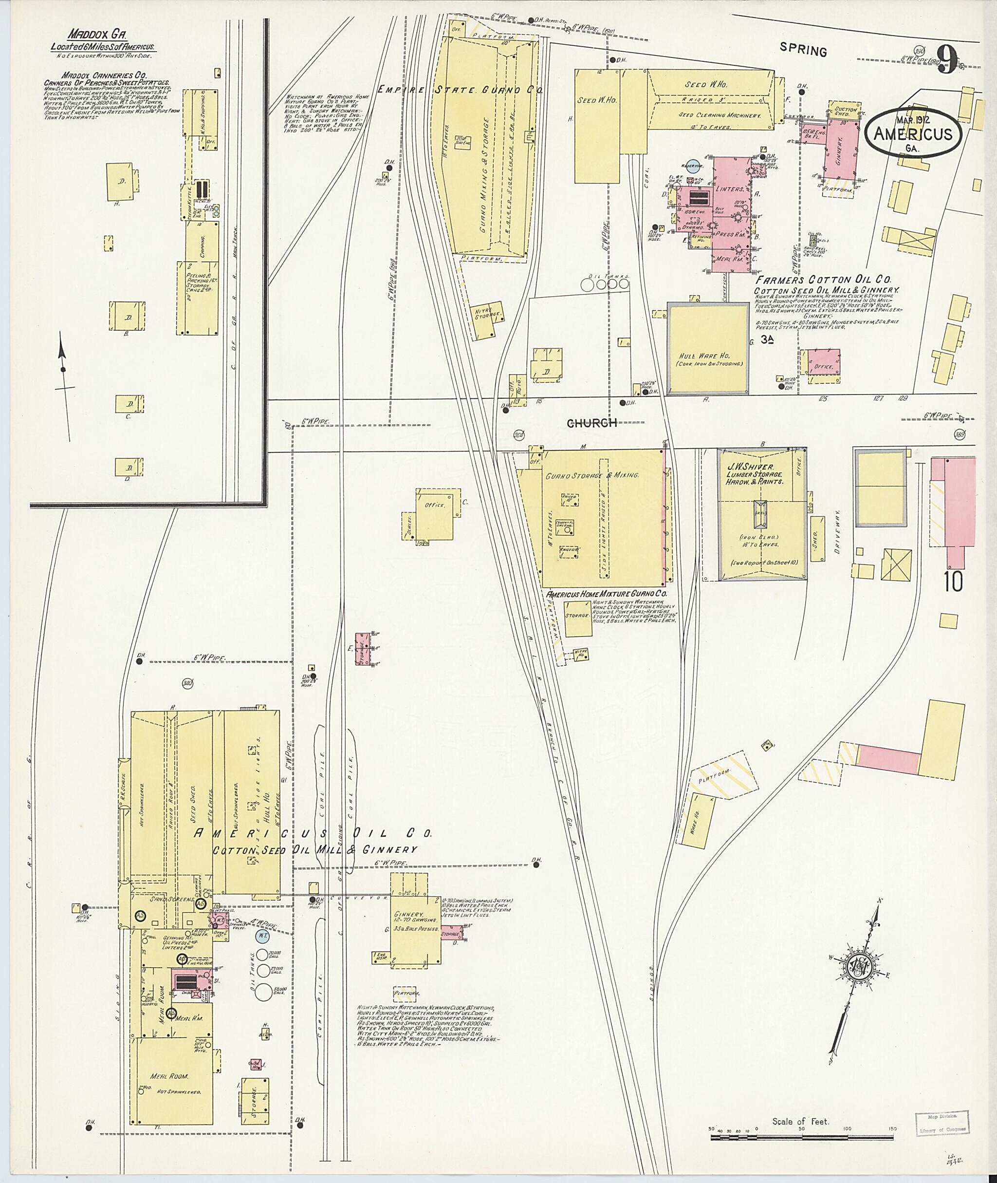 This old map of Americus, Sumter County, Georgia was created by Sanborn Map Company in 1912