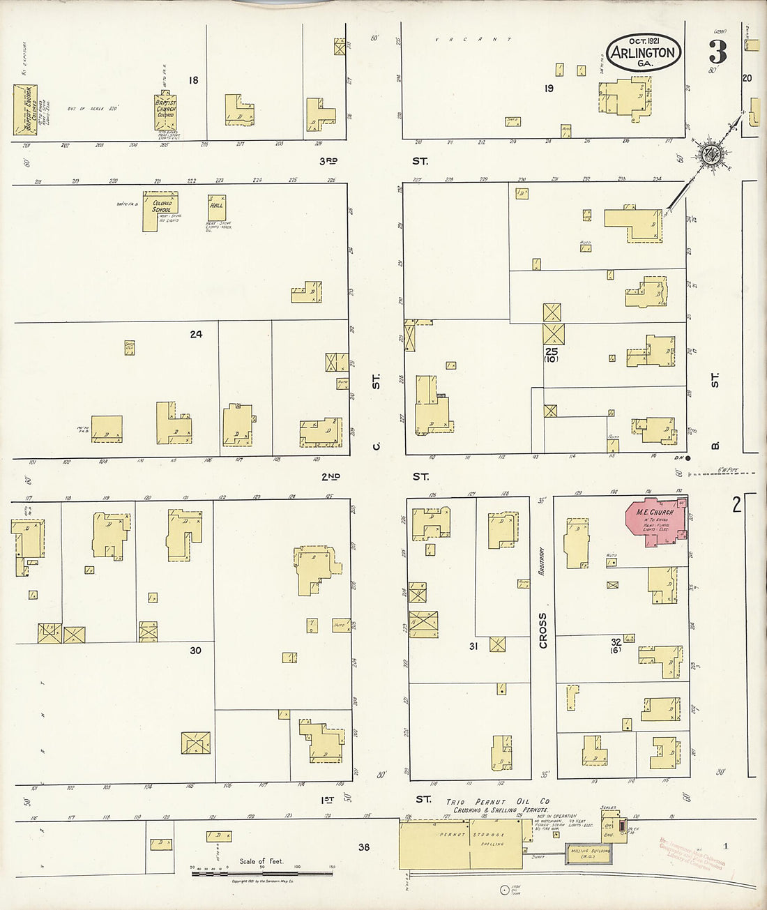 This old map of Arlington, Early County, Georgia was created by Sanborn Map Company in 1921