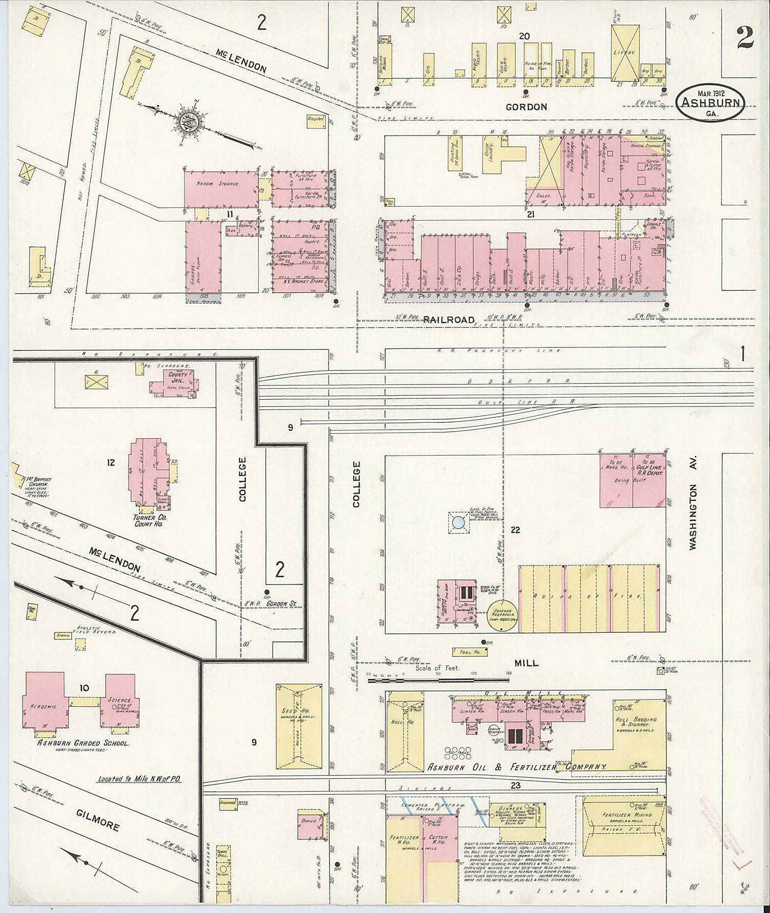 This old map of Ashburn, Turner County, Georgia was created by Sanborn Map Company in 1912